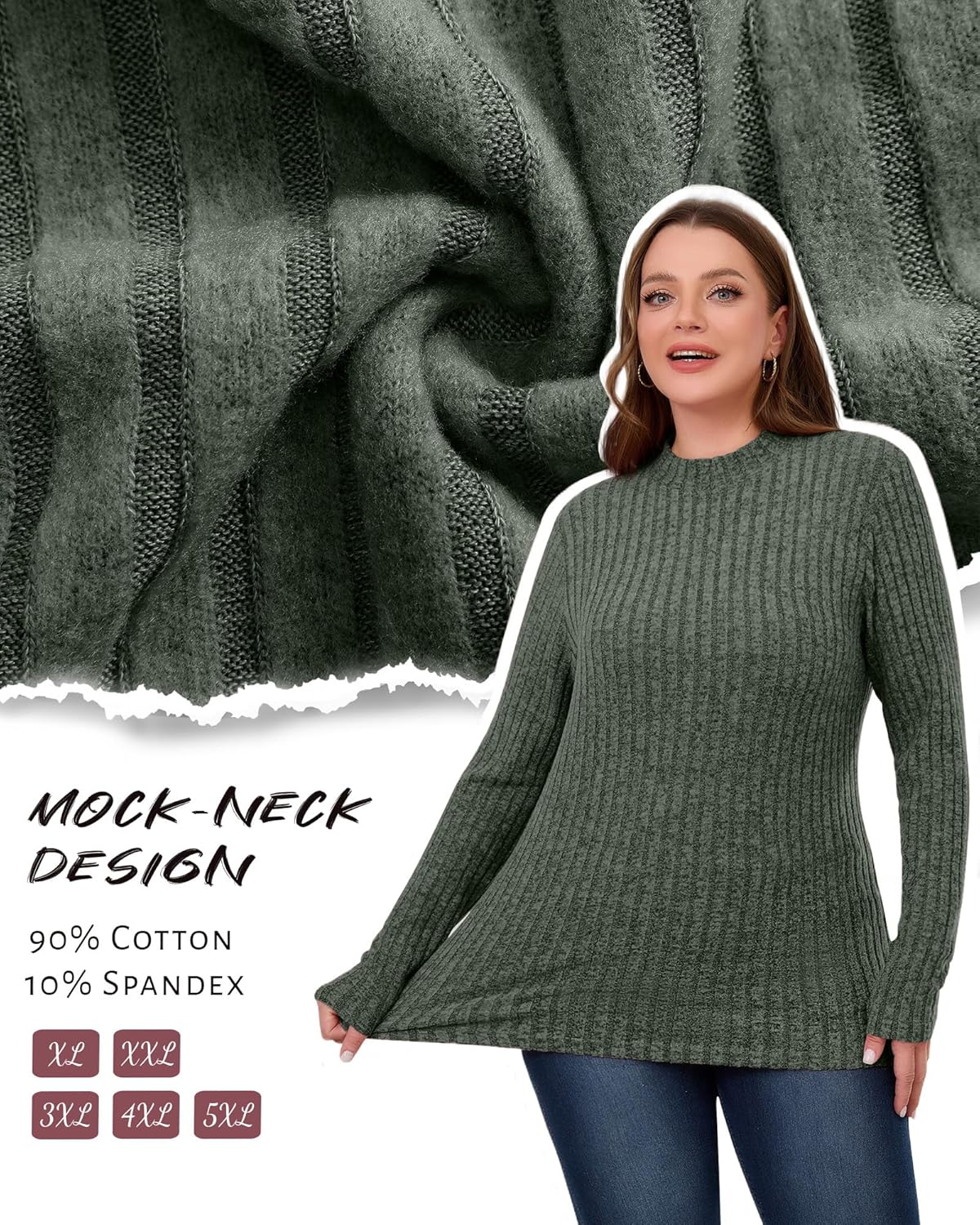 3 Pack Women's Plus Size Sweaters Long Sleeve Mock Neck Lightweight Tunic Sweaters Casual Tops 2026 Trendy - Image 6