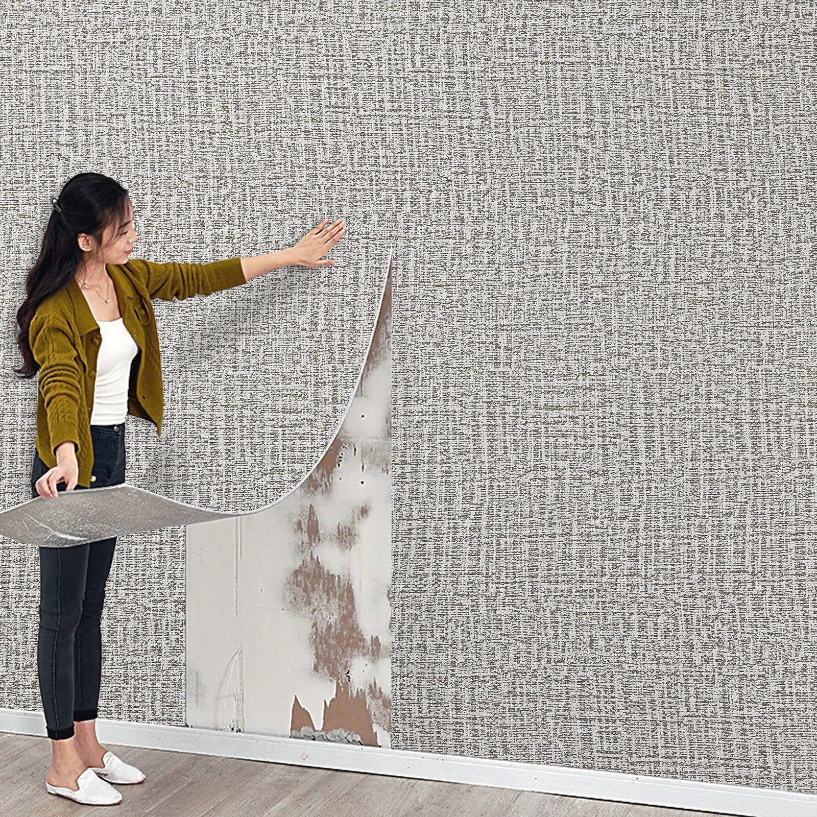 Swehooirt 3mm 5Rolls Thicken Plain Grey Self Adhesive Insulation Thermal Wallpaper Roll Peel and Stick Linen Textured Wallpaper Waterproof Bathroom Ceiling Panels Kitchen Living Room Bedroom