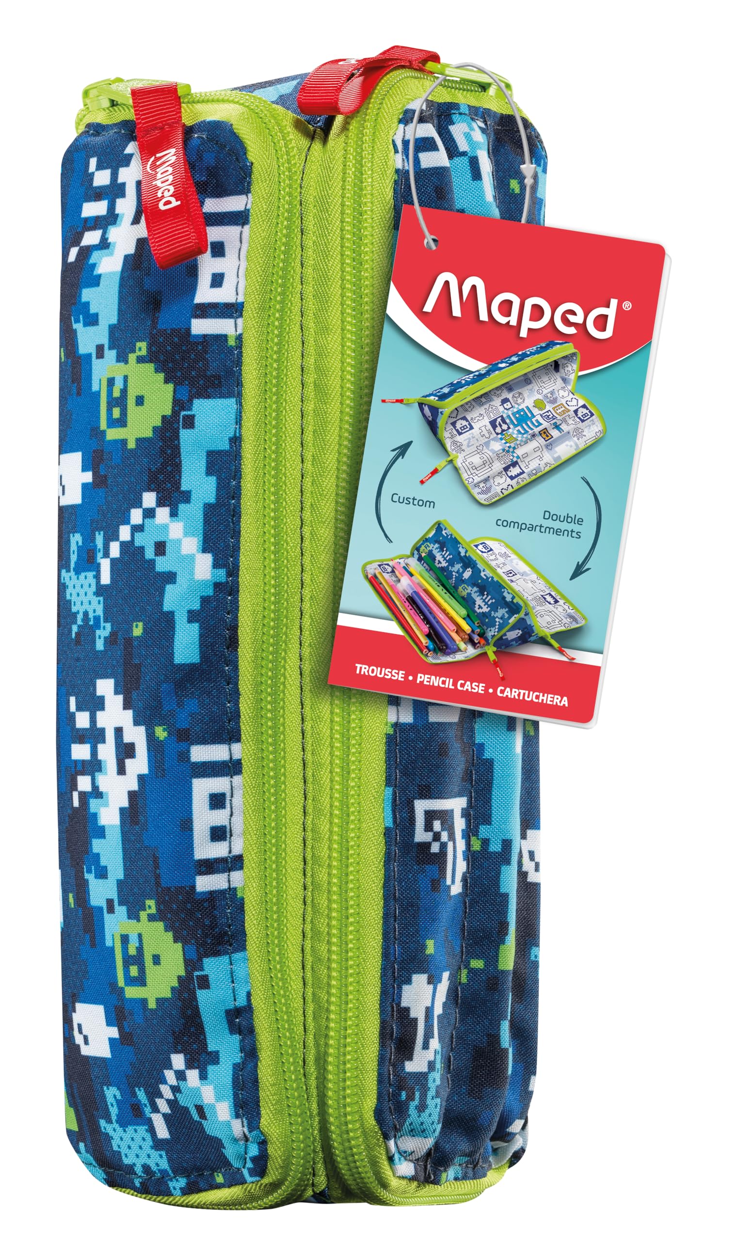 Trousse Scolaire Triple Minecraft Pixel 25 – 3 Compartiments, Doublure Imprimée – Dimensions 11,5x23,5x3 Cm