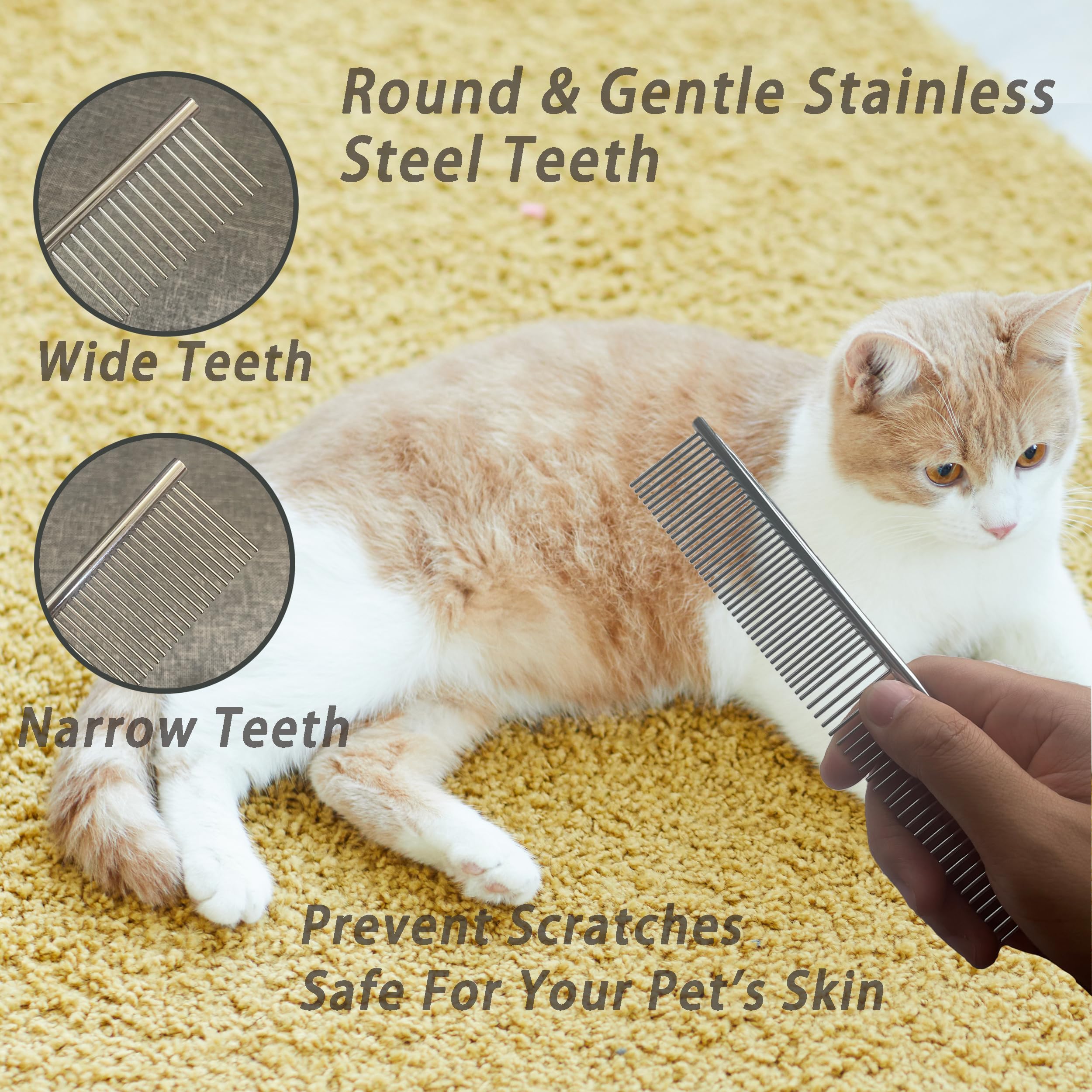 Kit de 6 herramientas de aseo para gatos, desenredado y desenredado para pelo largo y corto, cepillo de limpieza automática con peine de pulgas 6 en 1 para gatos y gatitos (blanco)