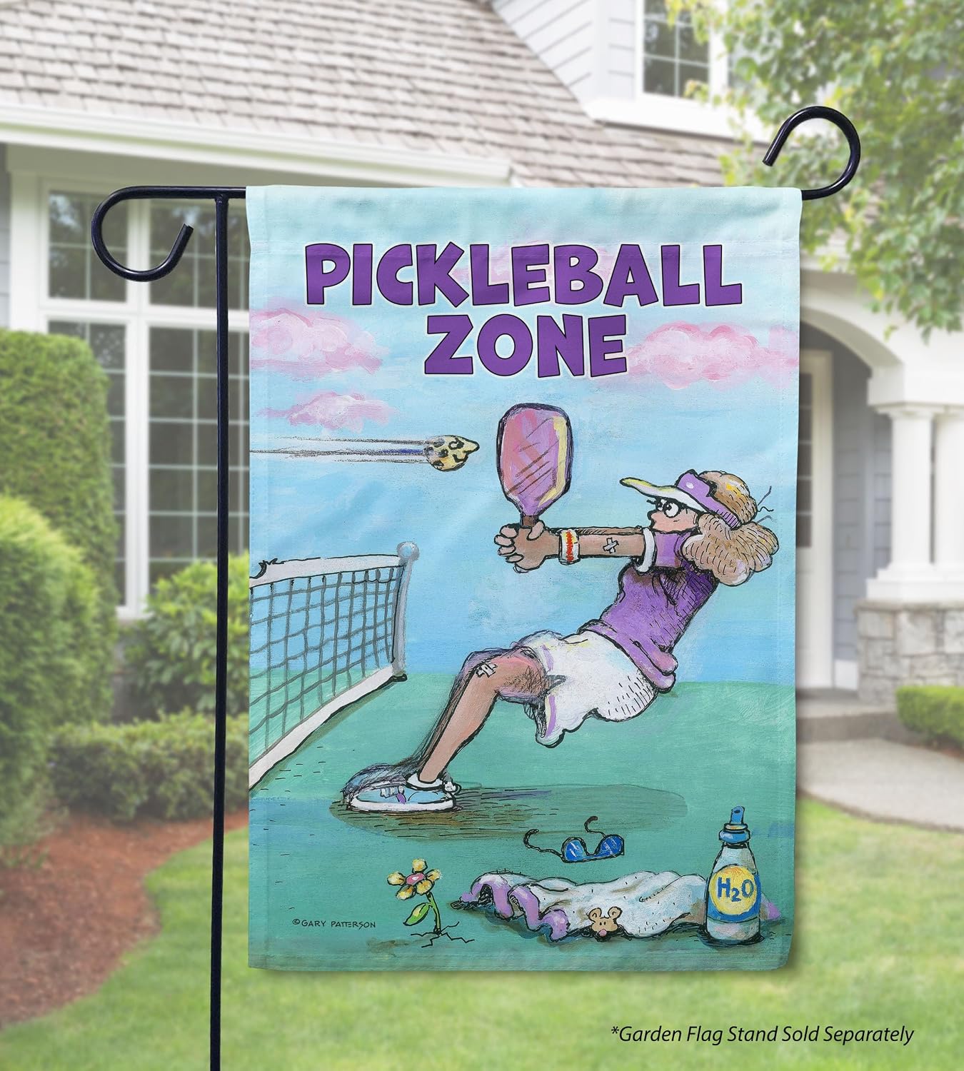Flagology, Gary Patterson Cartoon Pickleball Zone Garden Flag 12" x 18", Funny Outdoor Sports Décor