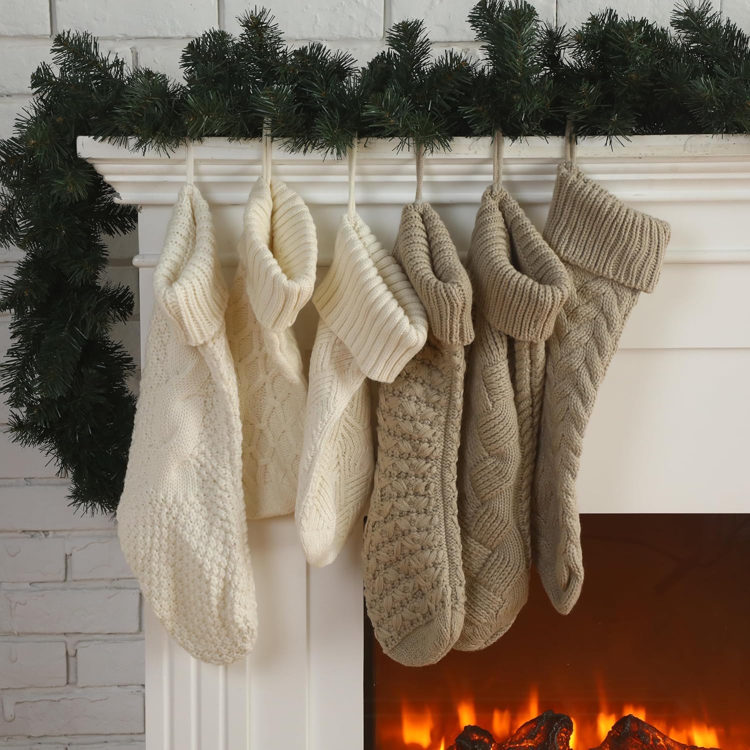 Syhood 6 Pack Cable Knit Christmas Stockings 18'' 15'' Large Knitted Stockings Ornaments Farmhouse Xmas Rustic Boho Decorations for Family Holiday Decor, 6 Styles(Charming Color)