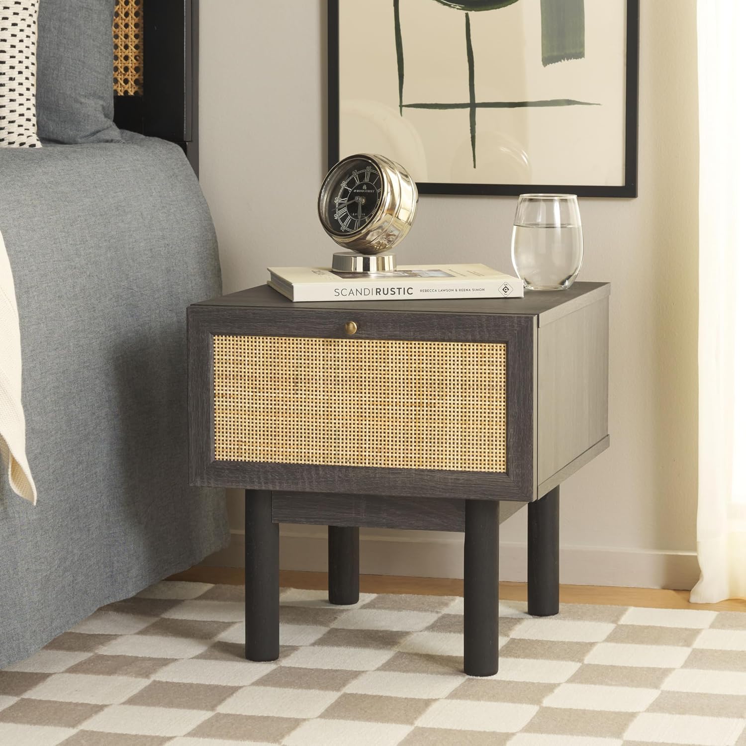 SAFAVIEH Home Collection Aino Distressed Black 1-Drawer Nightstand