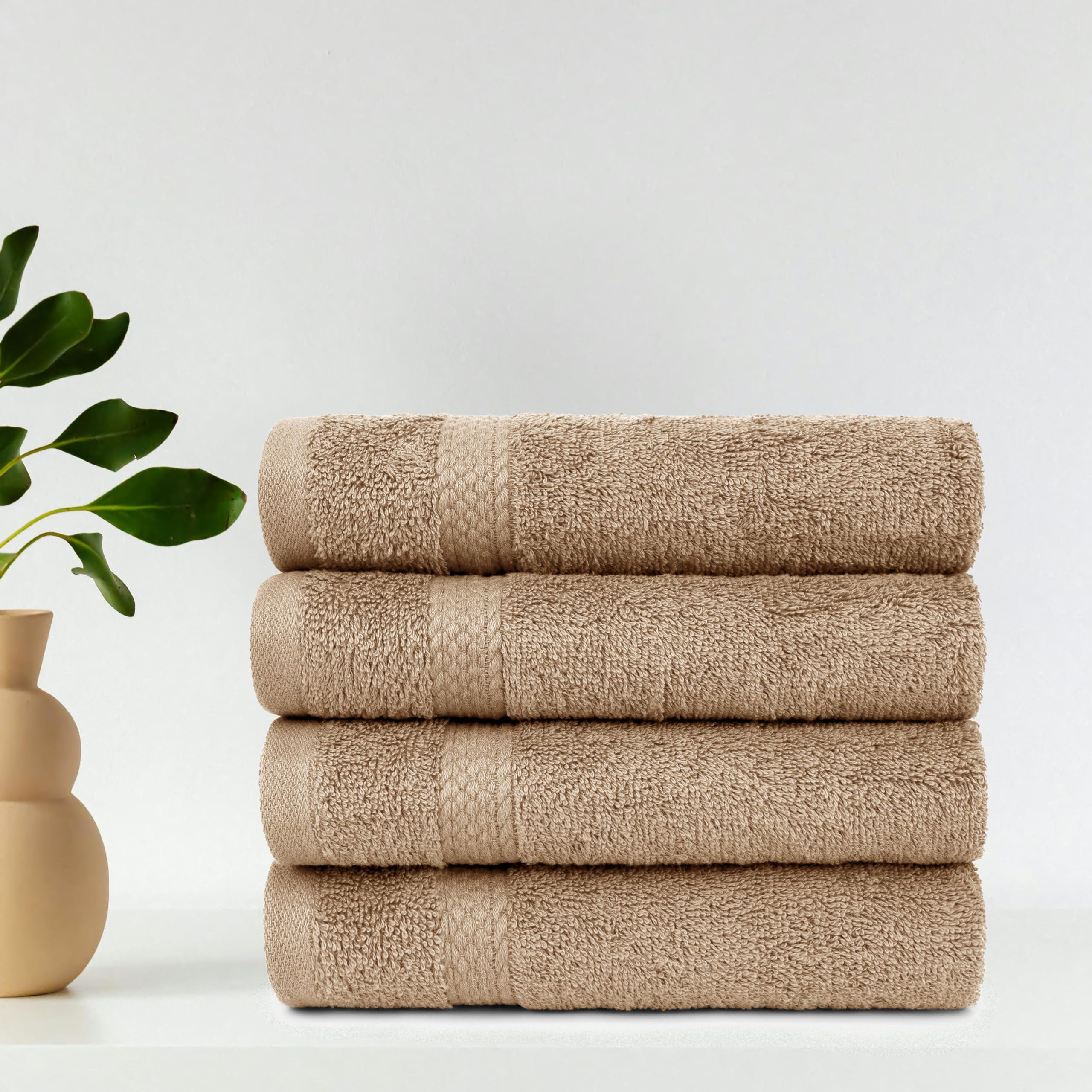 CTL COMFORT WITH QUALITY Luxury Hand Towels Pack of 4 100% Pure Cotton, Highly Absorbent & Washable, 500 GSM Extra Thick, Skin-Friendly Towels for Bathroom, Hotel & Spa (Beige, 45 cm x 68 cm)