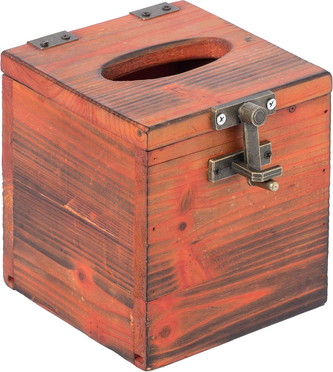 Vintiquewise Square Wooden Rustic Lockable Tissue Box Cover Holder