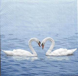 TWO Paper LUNCHEON Party Napkins SWAN LIFETIME COUPLE BIRD color Decor Luncheon Beverage Christmas Series Napkin for a Birthday, Holiday, Wedding, Cocktail Party