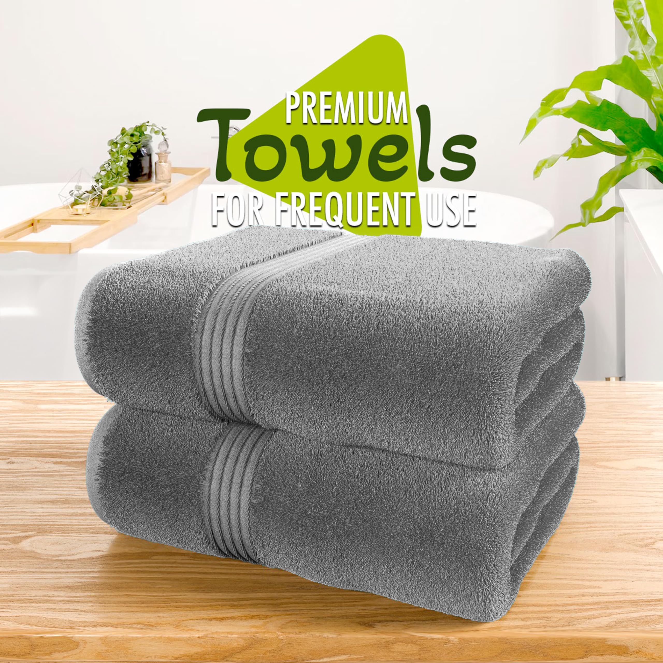 Lot de 2 serviettes de bain grises (130 x 70 cm) - 700 g/m² draps de bain en coton égyptien super absorbant - Séchage rapide - Qualité hôtelière - Serviettes de salle de bain pour la maison, le