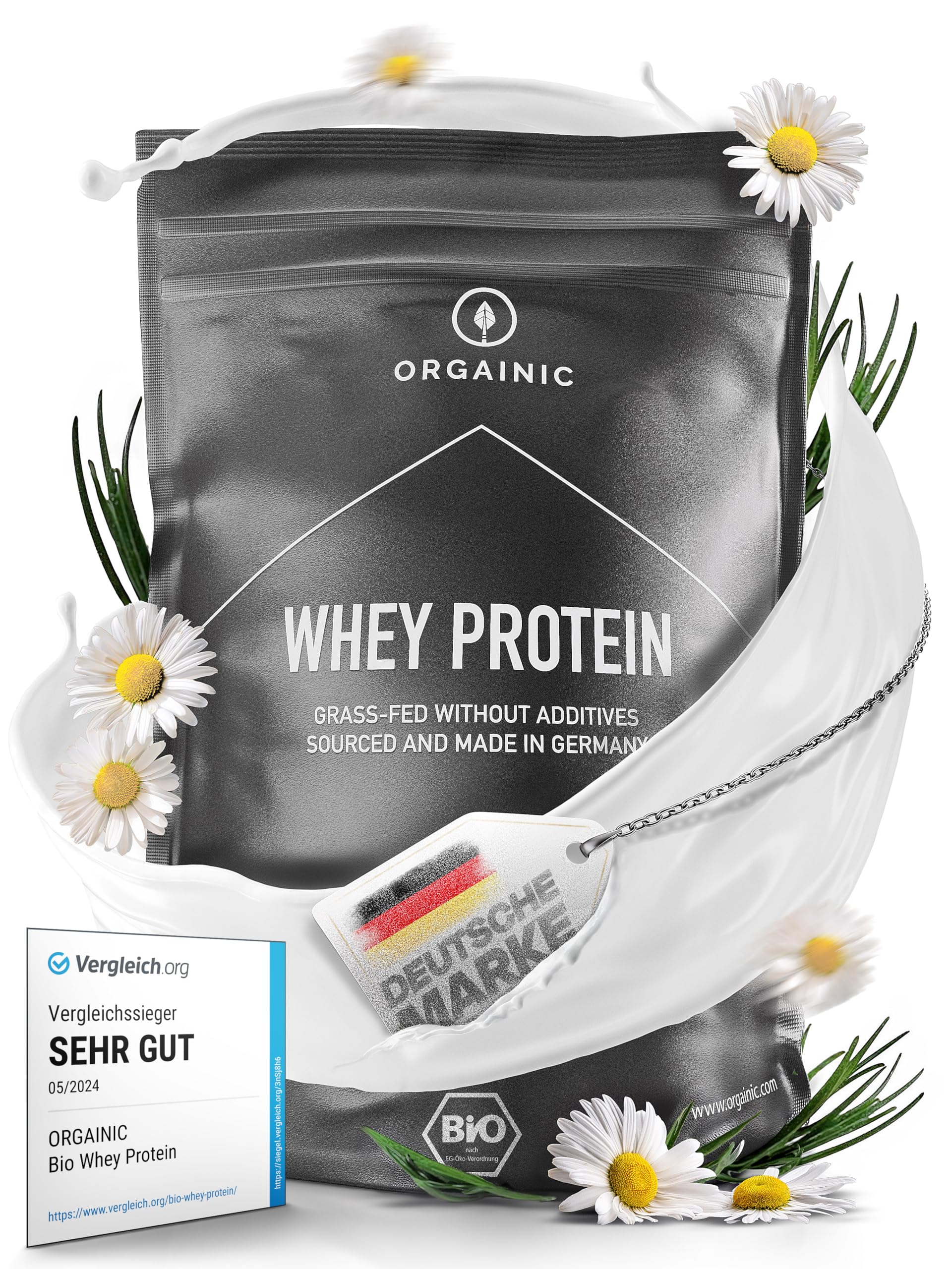 ORGAINICNatural Whey Protein - Organic Certified Without Additives - Protein Powder from Germany - Grass Fed Whey Protein - 1000g