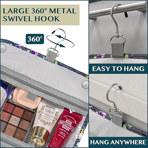 Miniatura 6 de PAVILIA Hanging Toiletry Bag Women Men, Foldable Cosmetic Organizer Travel Bag, Water Resistant Makeup Bag Toiletries, Large Travel Essentials Kit