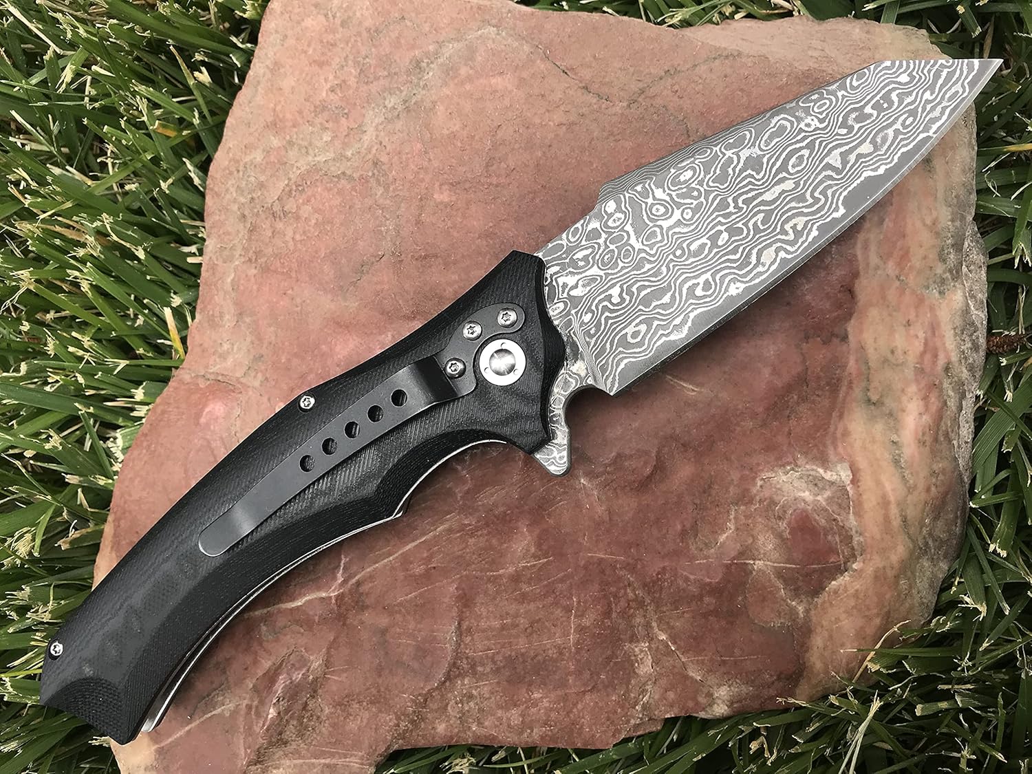 TACTICAL GEARZ Damascus Steel Pocket Knife - EDC Folding Knife with G10 Handle - 67 Layer Damascus Blade Everyday Carry Knife (Vex XT Blk)