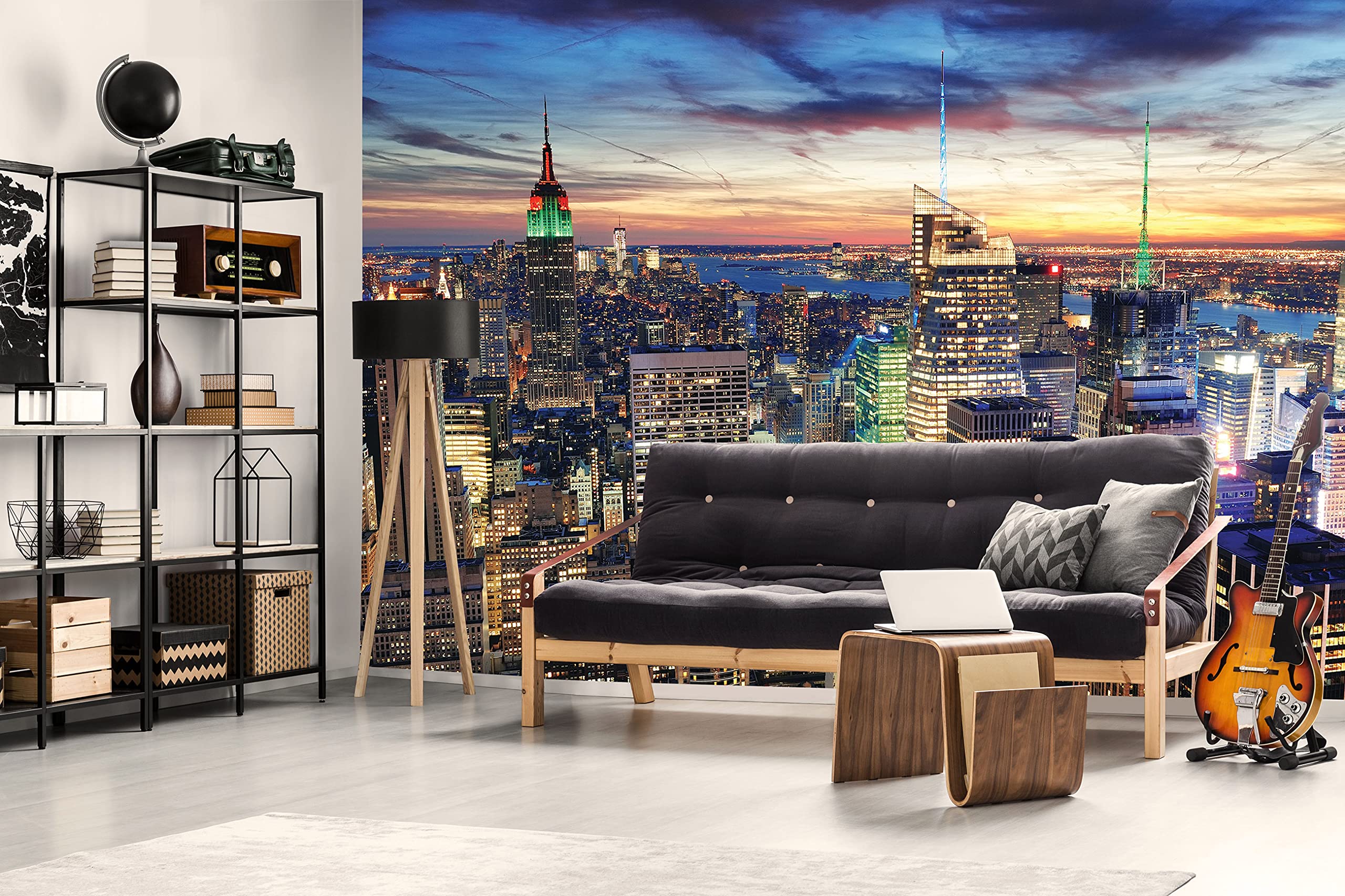 WallArena - Fototapeta z włókniny Nowy Jork nocą 254 x 184 cm - fototapety - tapety - do salonu sypialni - tapeta na flizelinie tapeta ścienna tapeta ścienna tapeta 3D - w zestawie klej - miasto