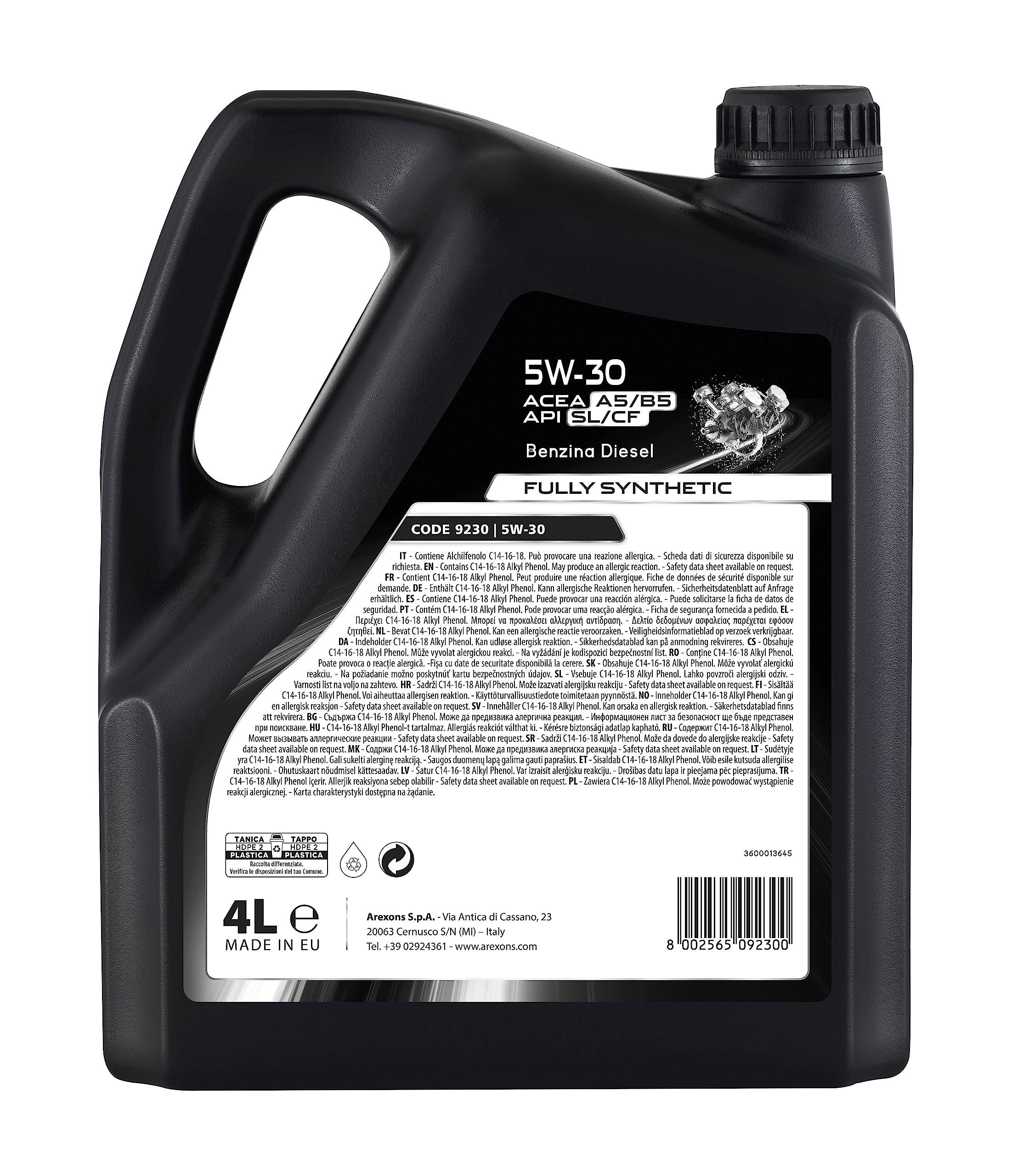 AREXONS Aceite de motor 5W-30 4L sintético, reduce el consumo, apto para motores de última generación, aceite de motor universal gasolina y diésel