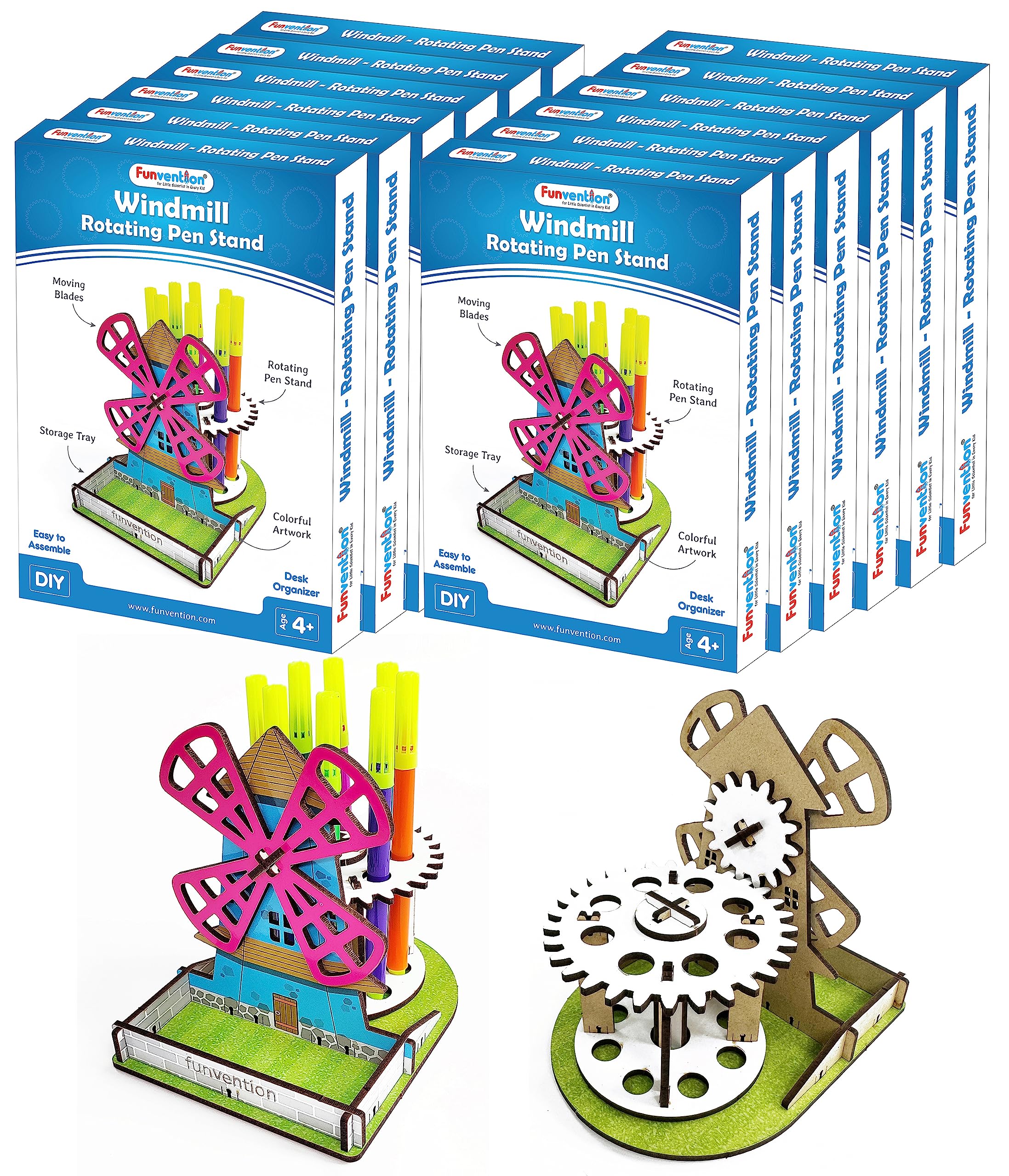 Funvention- for Little Scientist in Every Kid (Pack Of 12) Windmill Diy Pen Stand Mechanical Model Desk Organizer For 4+ Years Kids 3D Puzzle Art&Craft Birthday Return Gifts (B0C927GQH8) Amazon Price History, Amazon Price Tracker