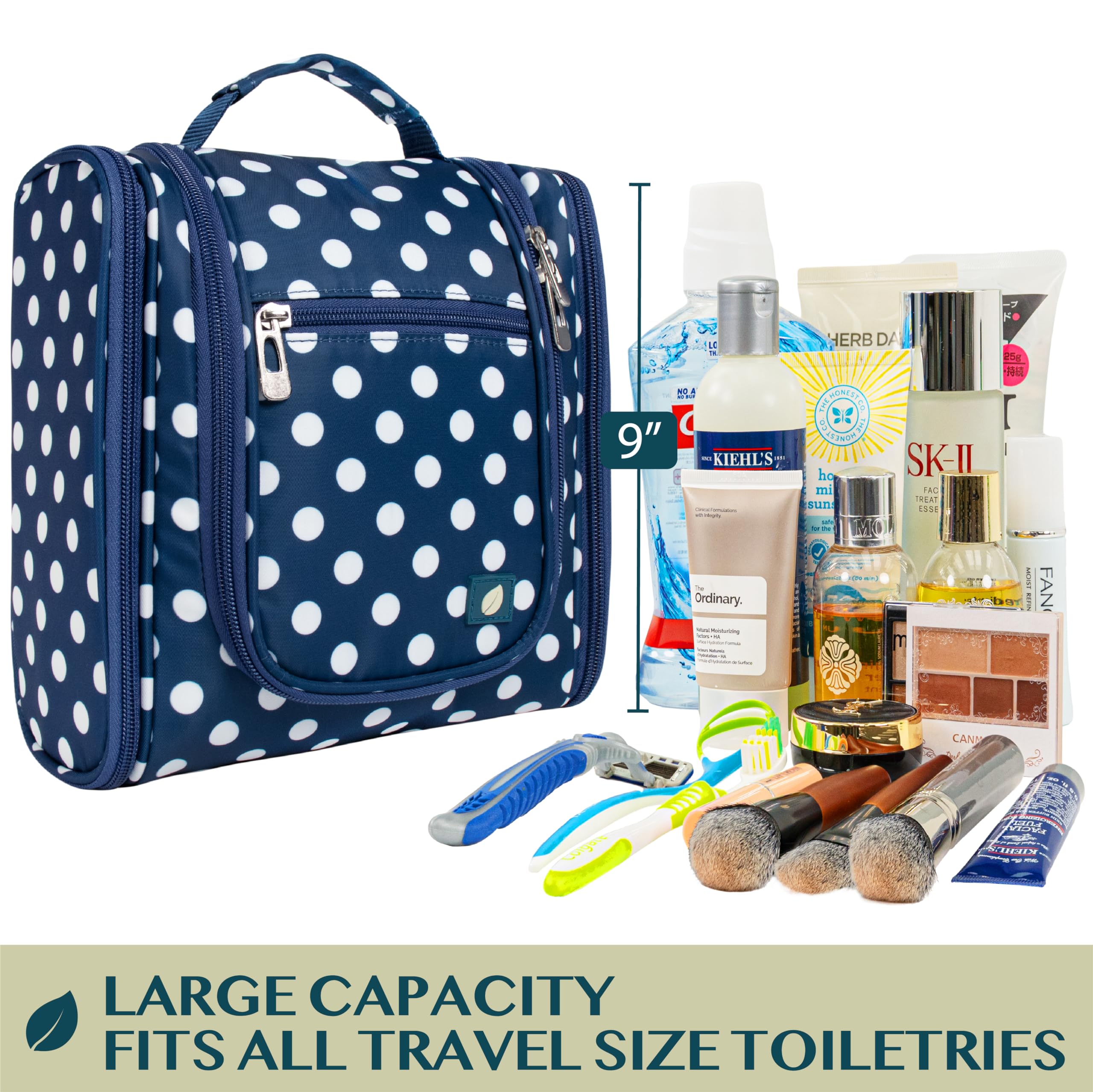 PAVILIA Beauty case da viaggio da appendere per donne e uomini, organizer per articoli da toeletta da bagno, blu navy, M, Beauty case
