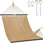Lazy Daze Hammocks 10.5 FT Double 2 Person Caribbean Rope Hammock, Hand Woven Polyester Hammock with Spreader Bars, for Outside Outdoor Backyard Patio Poolside, 450 LBS Capacity, Tan