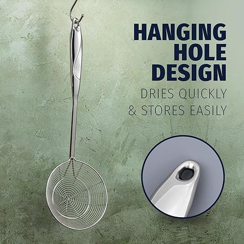 Miniatura 3 de Zulay Kitchen Cucharón colador de acero inoxidable de alta calidad, cuchara coladora grande de 15 pulgadas para freír, hervir y blanquear,