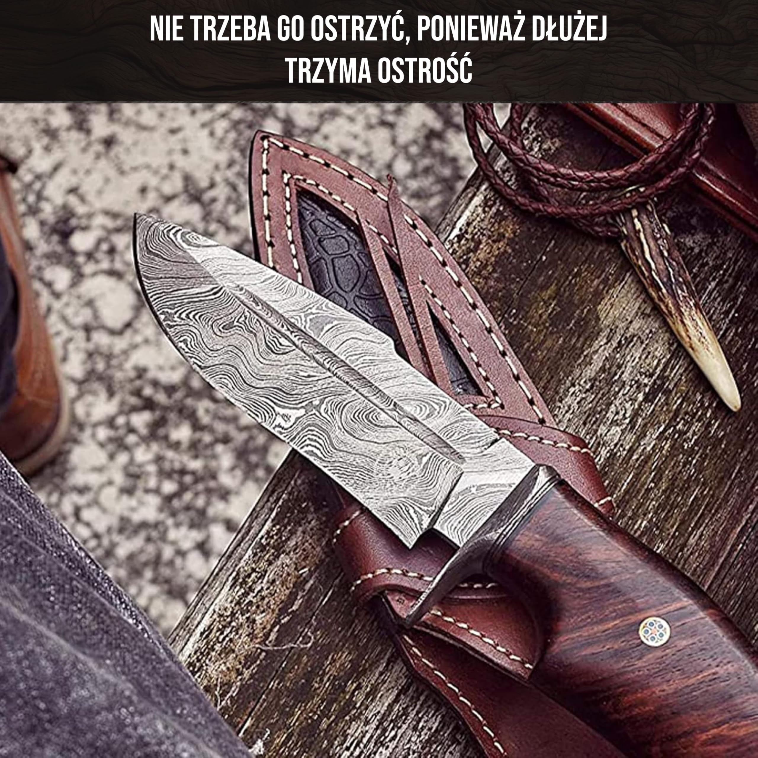 BIGCAT ROAR Ręcznie Wykonana Nożowa Ostrza Damasceńskiego - Nóż Stały do Polowania z Pokrowcem i Rączką z Drewna Orzechowego - 10″ Nóż do Skórowania EDC - Bestialski Łowca | Uchwyt z orzecha włoskiego i skórzana osłona. Bushcraft, kemping, survival, kolek