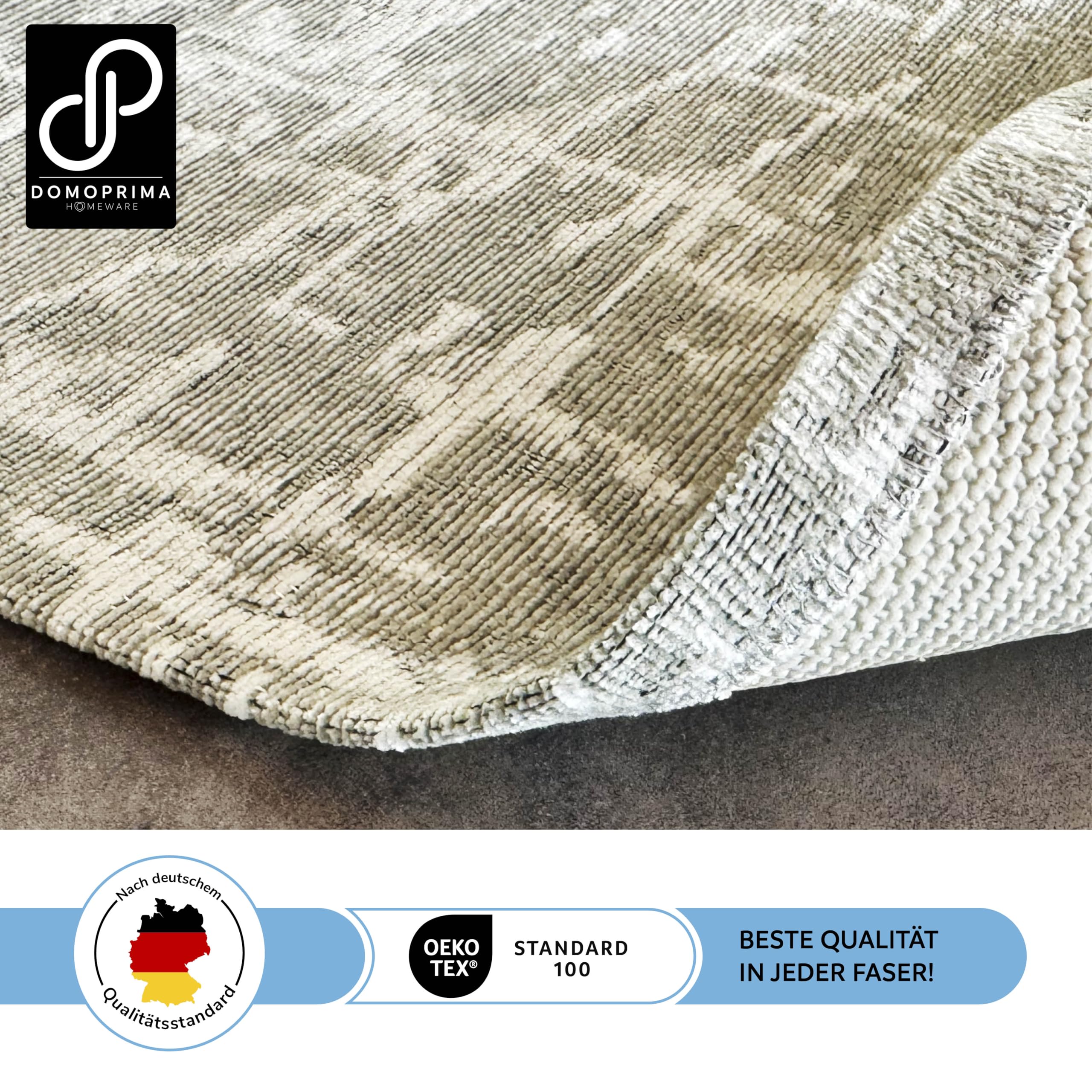 DOMOPRIMA Vintage Teppich ca. 160 x 230 cm für Wohnzimmer Schlafzimmer Esszimmer Kurzflor modern zeitlos schön robust waschbar antirutsch Rückseite pflegeleicht OEKOTEX