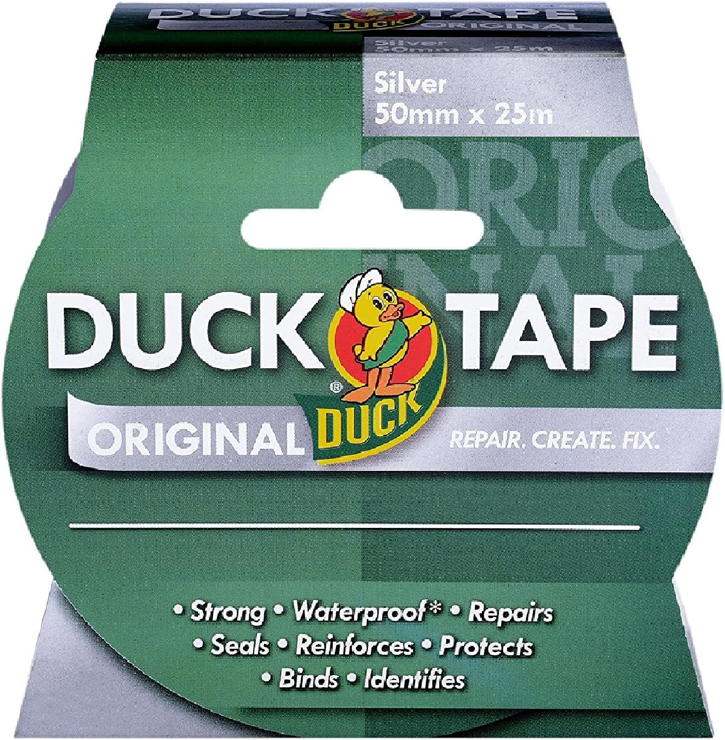 Tape Original Silver, 50mm x 25m. The original high strength waterproof gaffer and duct adhesive cloth repair tape
