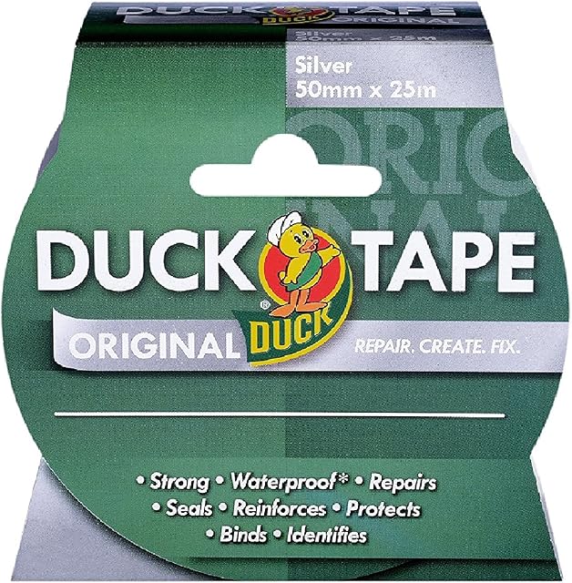Duck Tape Original Silver, 50mm x 25m. The original high strength waterproof gaffer and duct adhesive cloth repair tape