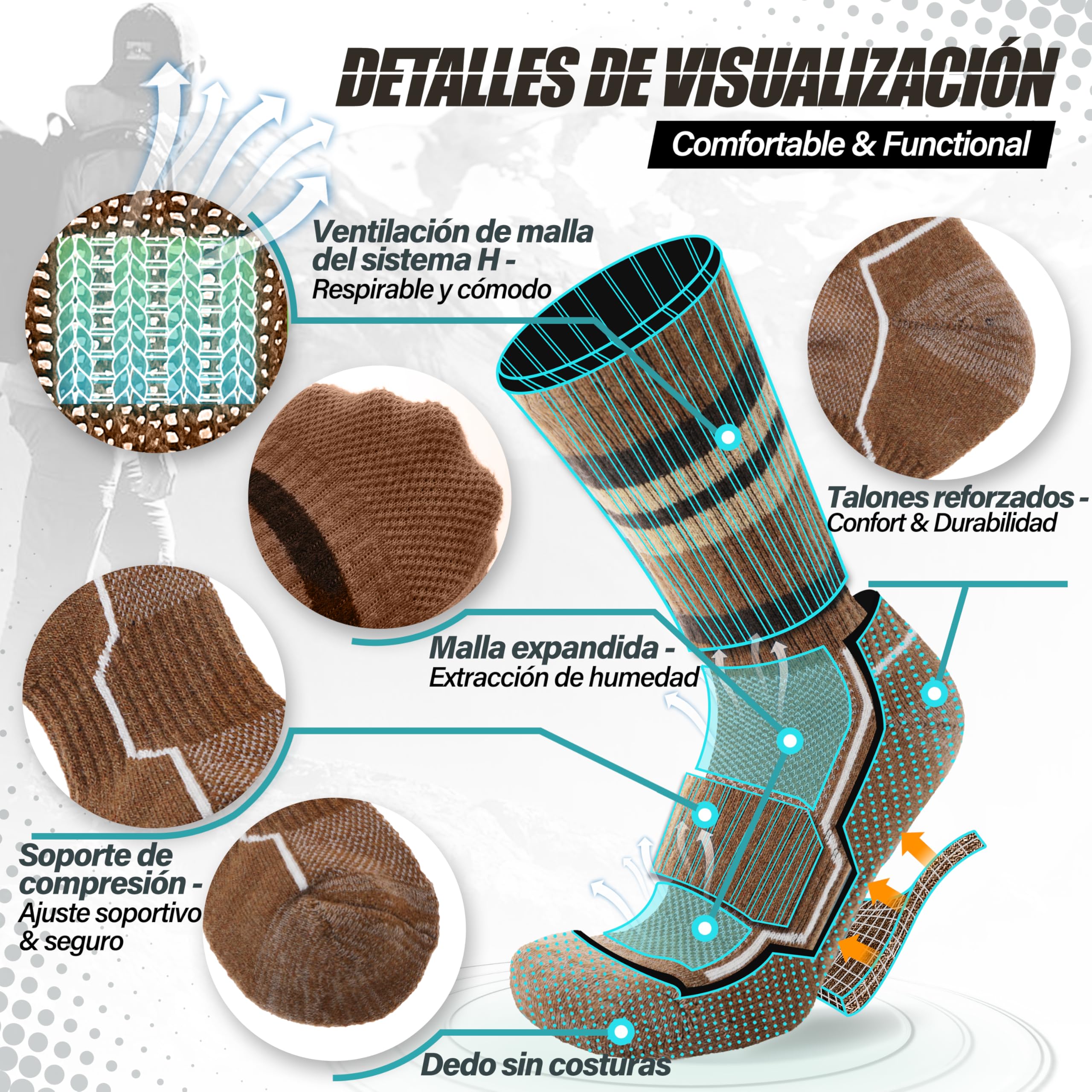 ANTSANG Calcetines de Lana Merino Senderismo Térmicos 5 Pares