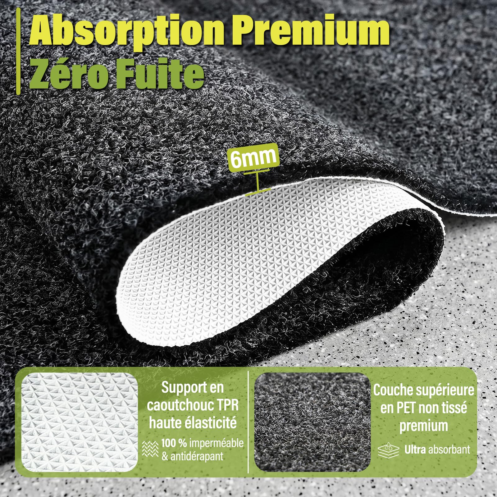 Tapis Anti-Huile Garage 180×180 cm, 6 mm Base Caoutchouc Antidérapante