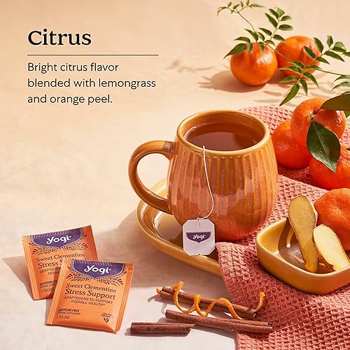 Miniatura 4 de Yogi Tea Sweet Clementine Stress Support - 16 bolsas por paquete (4 paquetes) - Té de hierbas para apoyar el estrés - Té adaptógeno calmante -