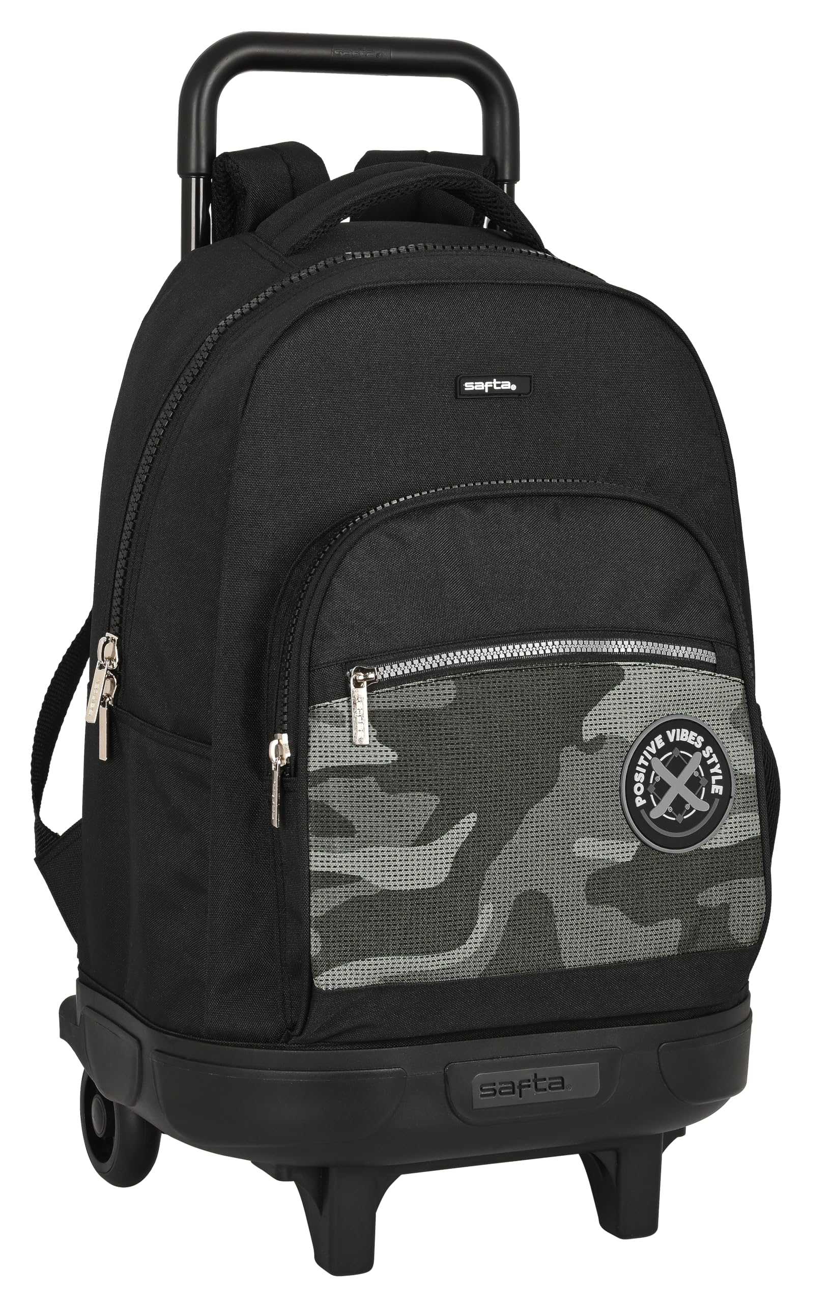 Safta Mochila Grande con Ruedas, Compacta, Extraíble, Ideal para Niños de Diferentes Edades, Cómoda y Versátil, Calidad y Resistencia, 33x22x45 cm, Color Negro