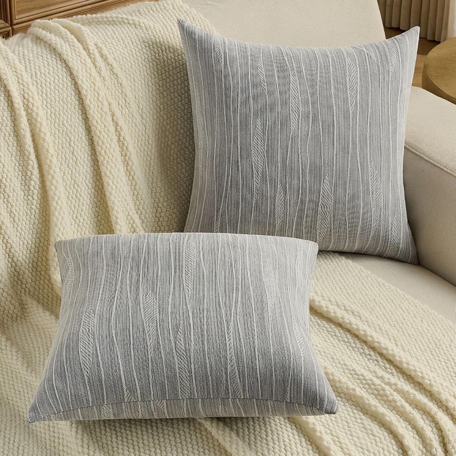 FUTEI Dyeing Grey Chenille Throw Pillow Covers 18x18 Inch Set of 2,Soft Line Textured Cushion Cases,Modern Home Decor for Couch Living Room - Image 5