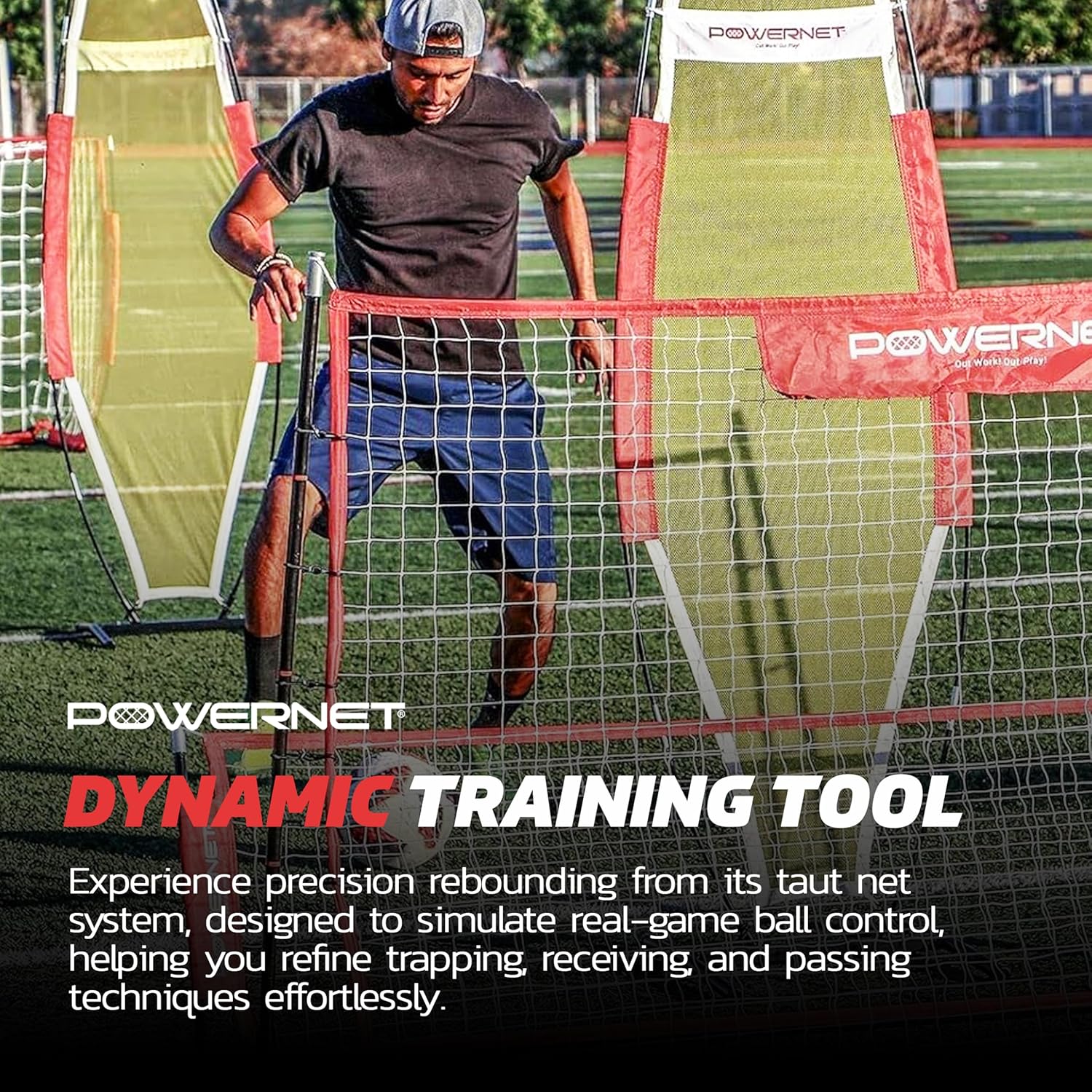 PowerNet Fast Pass Rebounder Soccer Trainer, 6 x 4 FT, Dual-Sided Soccer Net Rebounder for Passing & Ball Control, Portable Training Equipment for Solo & Team Drills