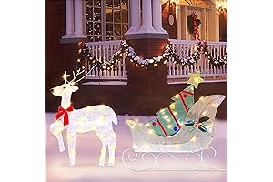 ATDAWN Lighted Christmas Reindeer Sleigh Outdoor Yard Decoration