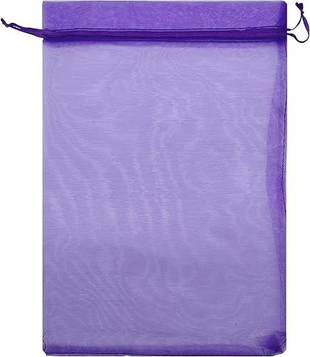 Miniatura 6 de 50 bolsas de organza transparente de 12 x 16 pulgadas, bolsas grandes de organza con cordón (morado oscuro)