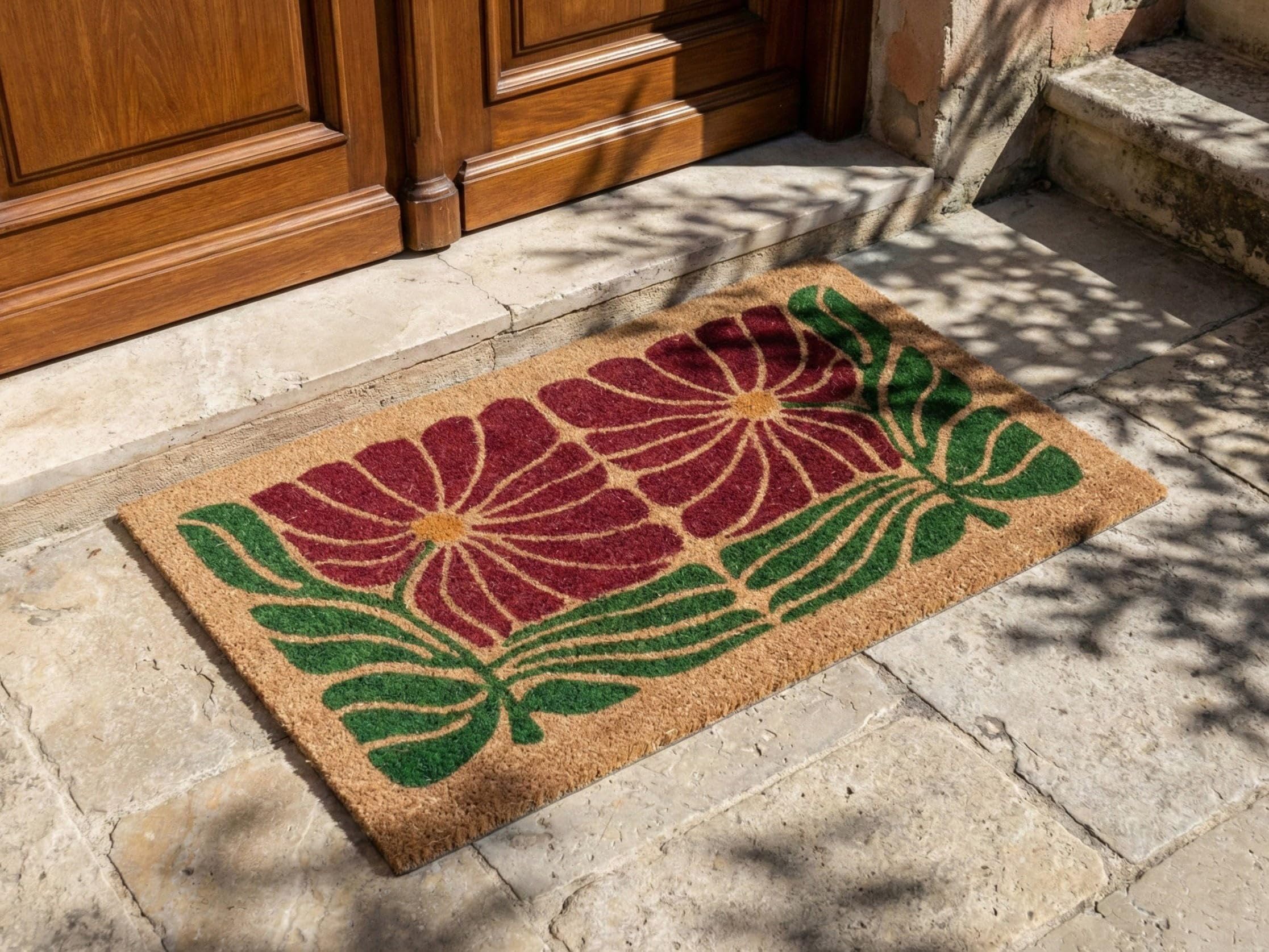 Beliani Paillasson d'Entrée en Fibre de Coco 50 x 80 cm Dessous PVC Antidérapant Motif Floral Multicolore Tanalian