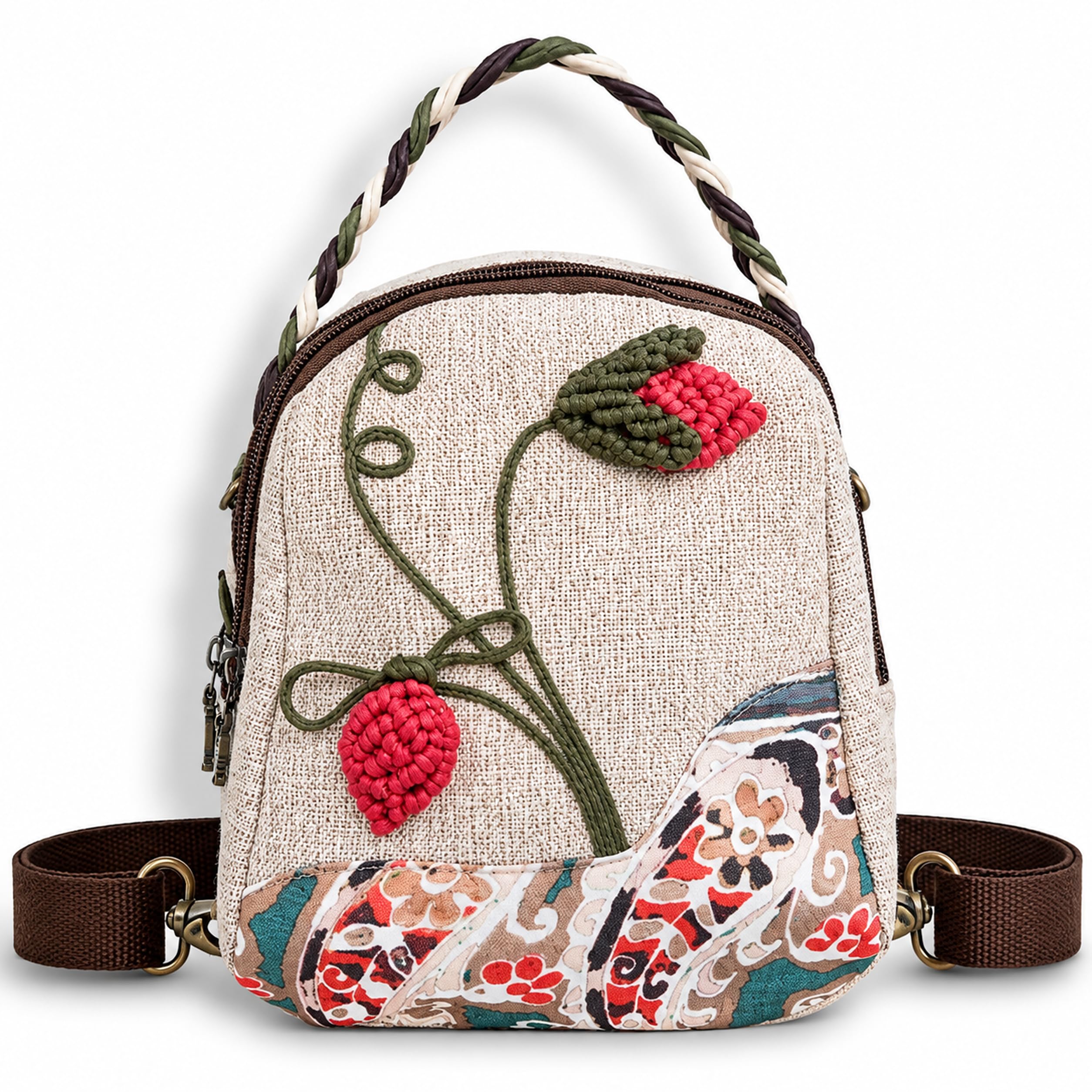 S&A Bohemian Charm Women's 4 way Convertible Bag - Handcrafted Embroidery Multi-Way Backpack, Shoulder Sling & Handbag with Large Capacity Multiple Holdings - Ideal for Travel, City Strolls & Gifting-image-45
