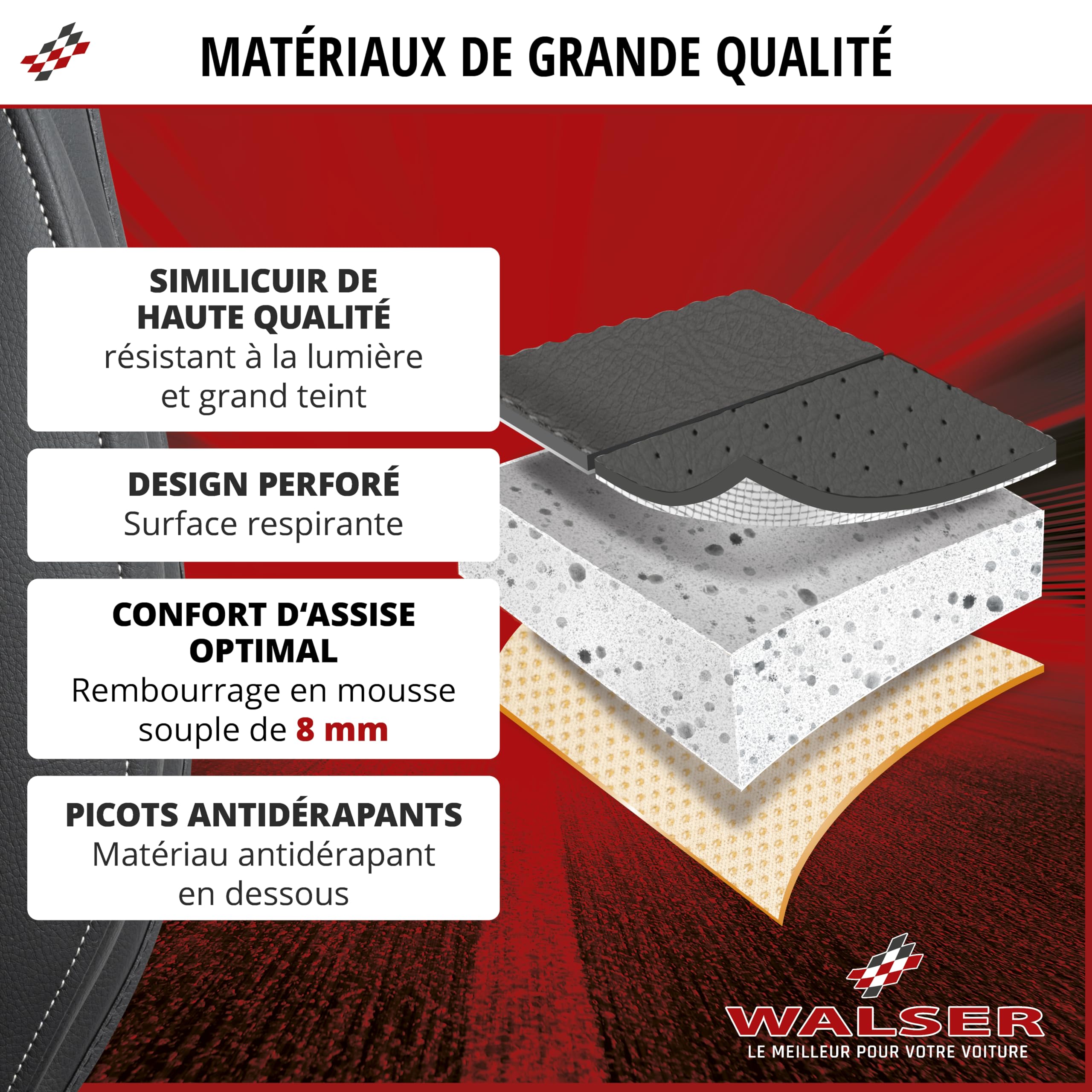 WALSER Housse de siège auto Fernando, Housse de siège auto sièges avant, Coussin de place voiture place conducteur, Car Seat Cover noir