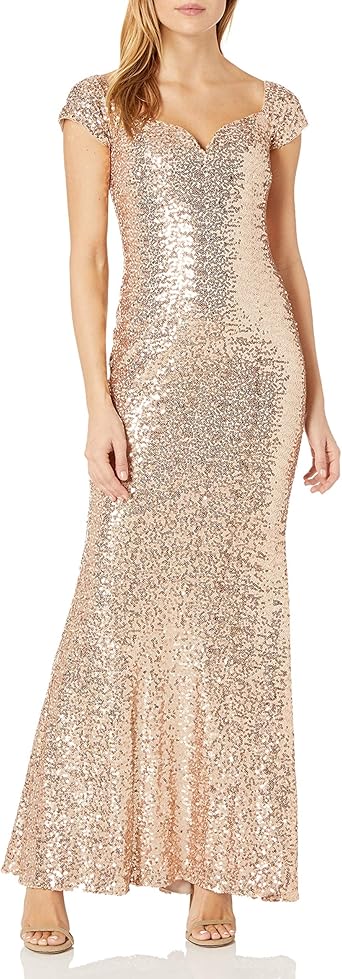 Shoulder Stretch Sequin Gown 