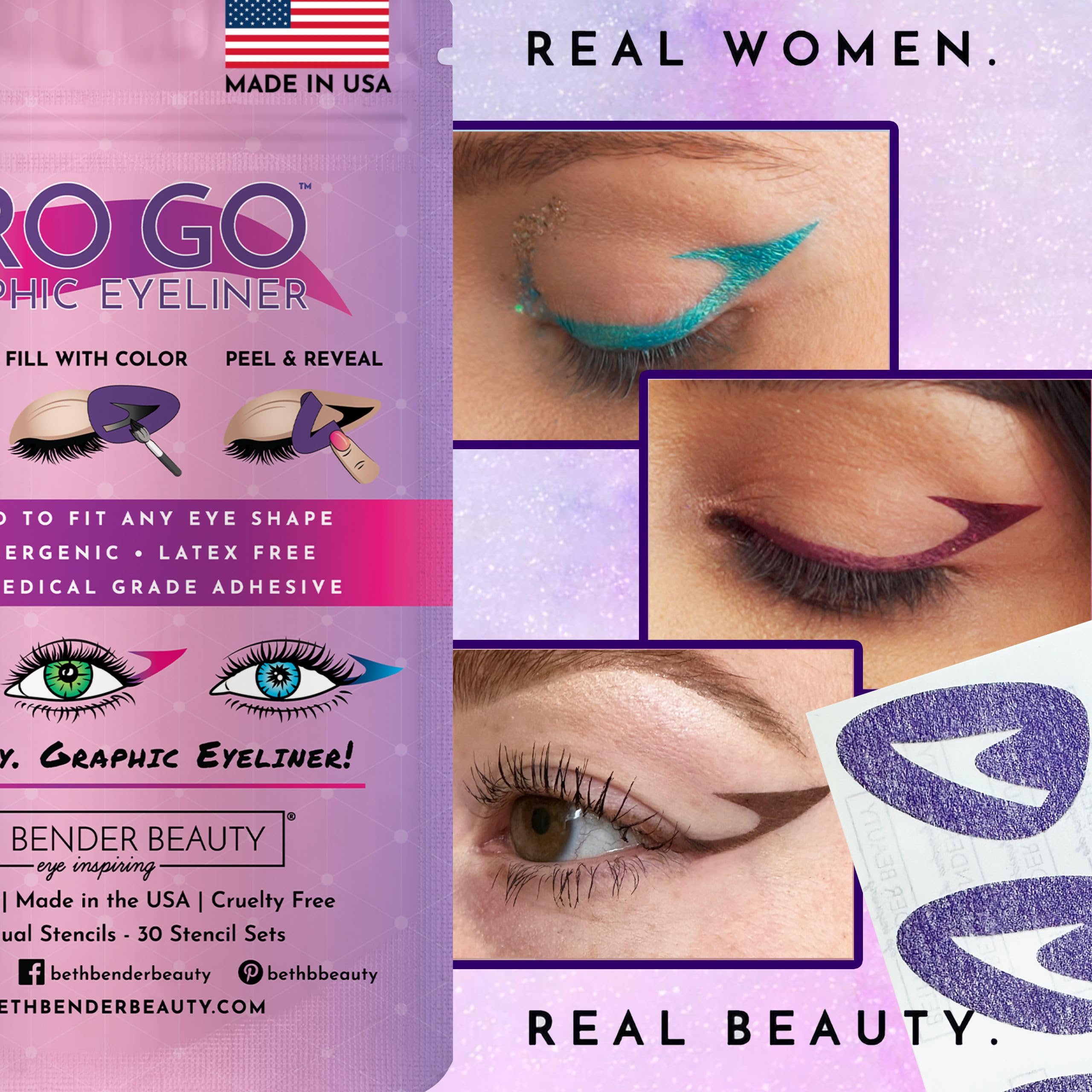Beth Bender Beauty Pro Go Graphic Eyeliner Stencil - Stylish Eyeliner Stencils - Achieve the Perfect Winged Liner