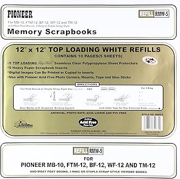 Pioneer Photo Albums Bund Top Loading Page Protectors with White Inserts, 12 by 12-Inch, 5-Pack