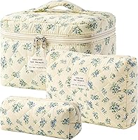 Vista 12 de HBselect Bolsa de Maquillaje Acolchada, 3 Piezas de Gran Bolsa de Maquillaje de Viaje de Algodón, Linda Bolsa de Maquillaje Floral Coquette, Bolsa