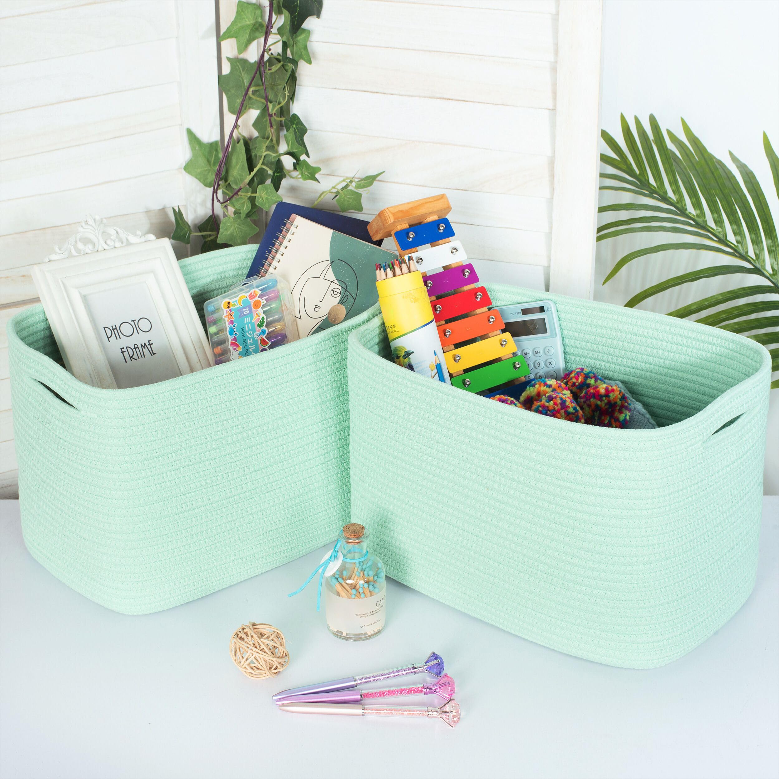 MINTWOOD Design Paquete de 3 cestas de almacenamiento para estantes, cestas decorativas para organizar, cestas tejidas para almacenamiento, cesta de libros, caja de almacenamiento de cubo, armario de