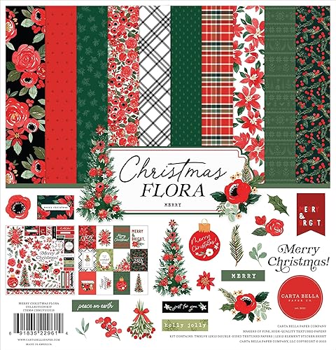 Carta Bella - Kit de colección (12.0 x 12.0 in), diseño de flora de Feliz Navidad CF332016