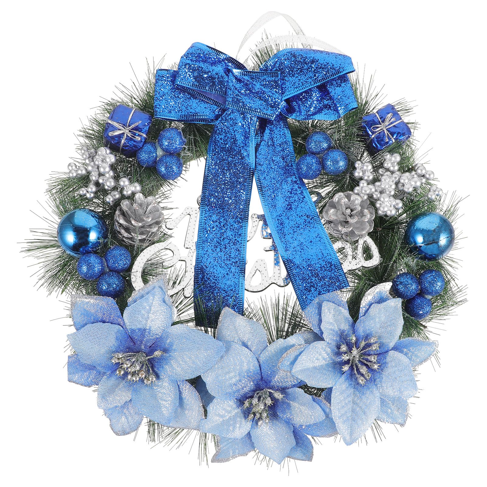 Housoutil Couronne de pin artificielle - Guirlande de Noël - Bleu - 39 cm | Couronne de pin de Noël à suspendre pour maison, mur, porte, décoration de fête