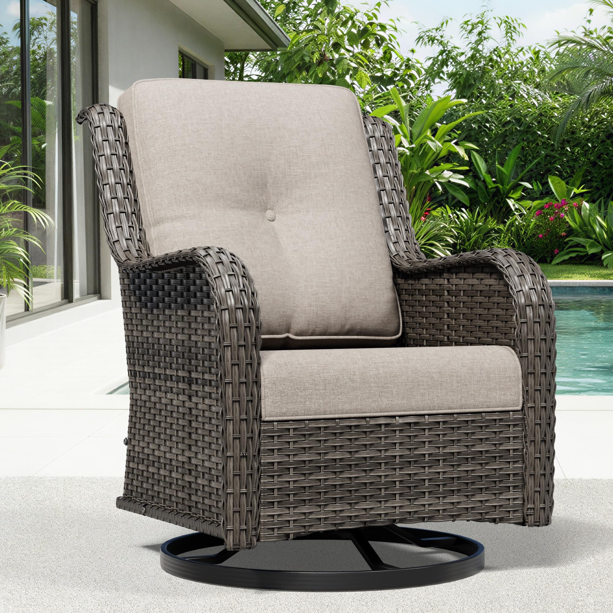 Joyside Outdoor Swivel Rocker Patio Chairs, Wicker Patio Furniture with High Back, Deep Seating, Wide Armrest, Thickened Cushions, Outdoor Rattan