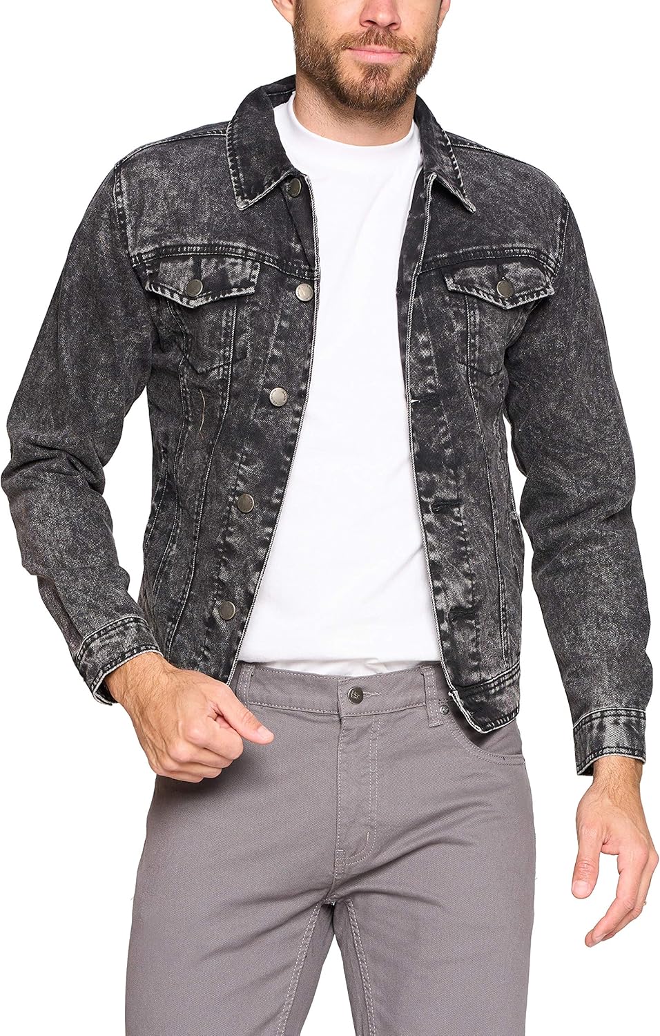 vkwear Red Label Men’s Premium Casual Faded Denim Jean Button Up Cotton Slim Fit Jacket