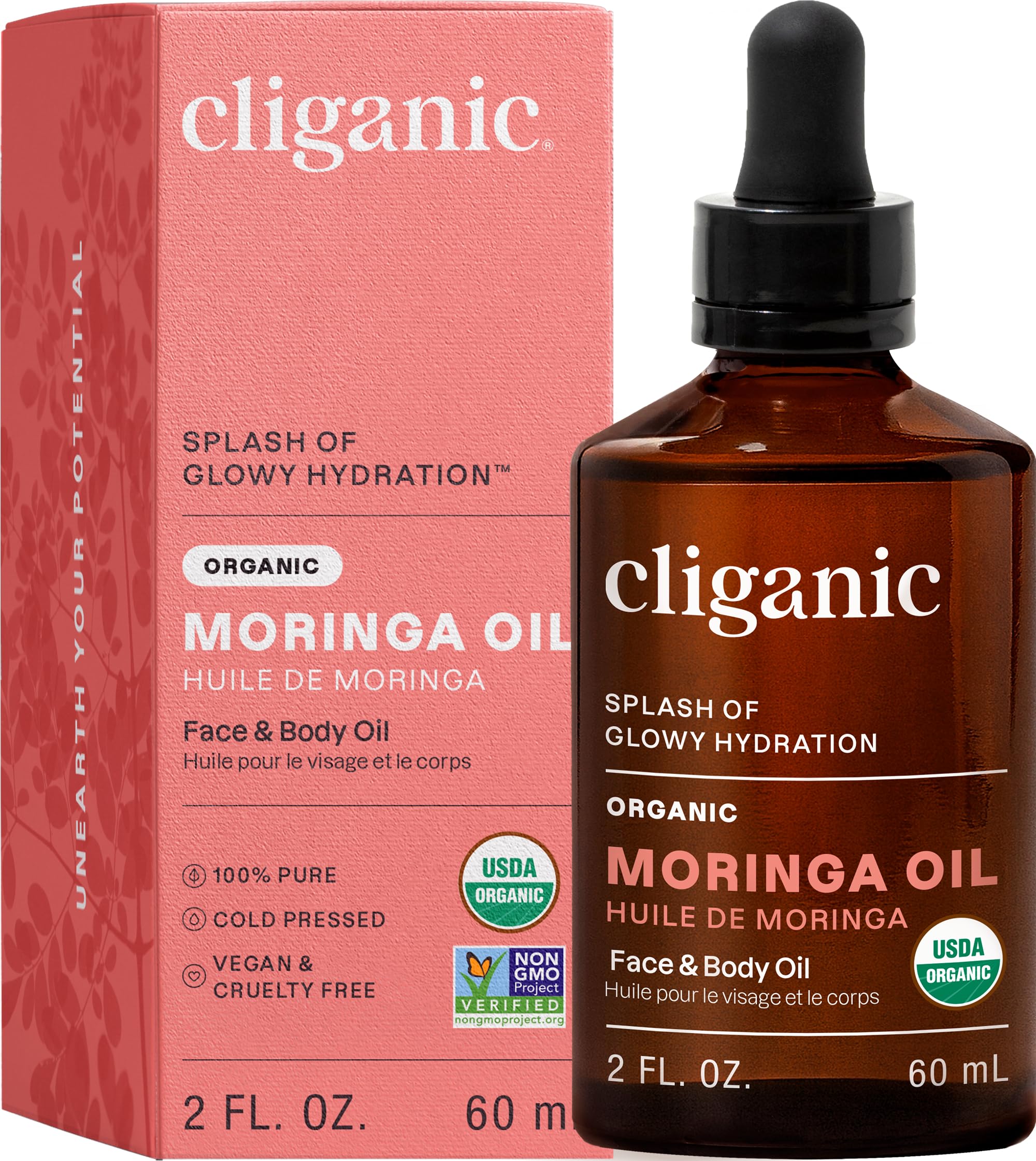 Cliganic Organic Moringa Oil (2oz), 100% Pure - For Face & Hair | Natural Cold Pressed (Packaging May Vary)