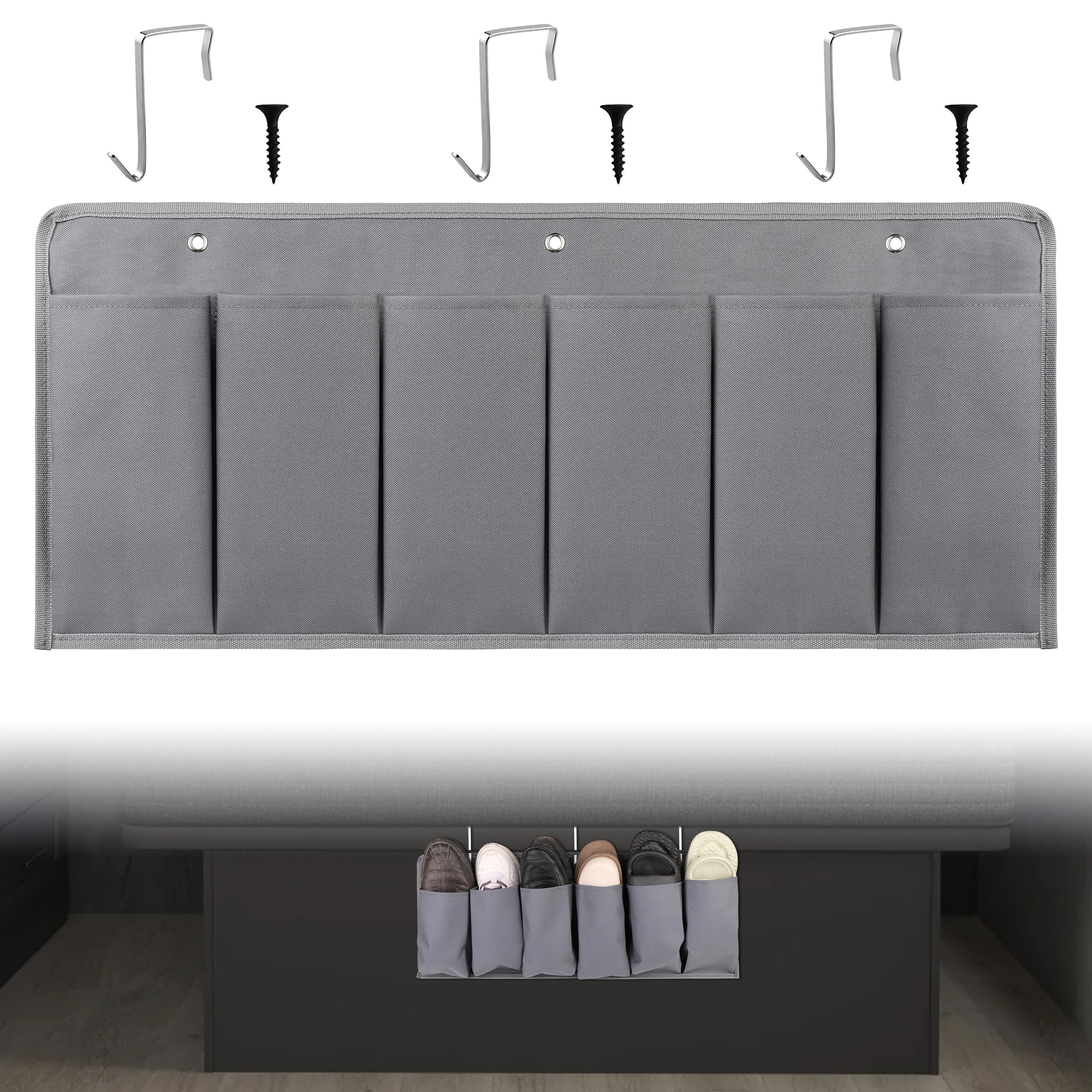 RV Shoe Pockets 6 Large Pockets Heavy Hanging Bedside Storage Organizer with Sturdy Hooks for Shoes, Toys and Tools