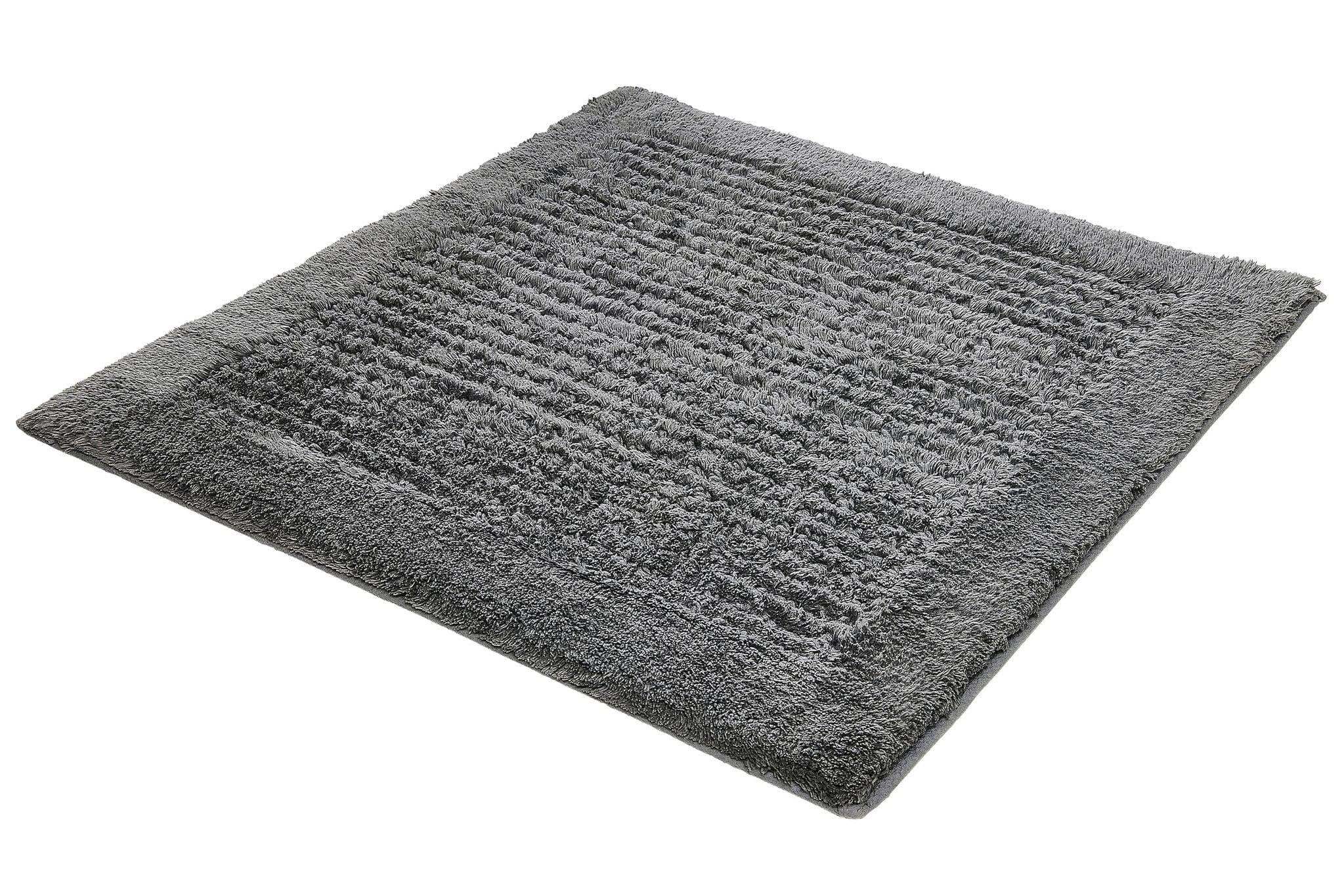Kleine Wolke Badteppich NET Schiefer 60 x 60 cm | OEKO-TEX zertifiziert, rutschhemmende Unterseite, für Fußbodenheizung, maschinenwaschbar, 100% Baumwolle
