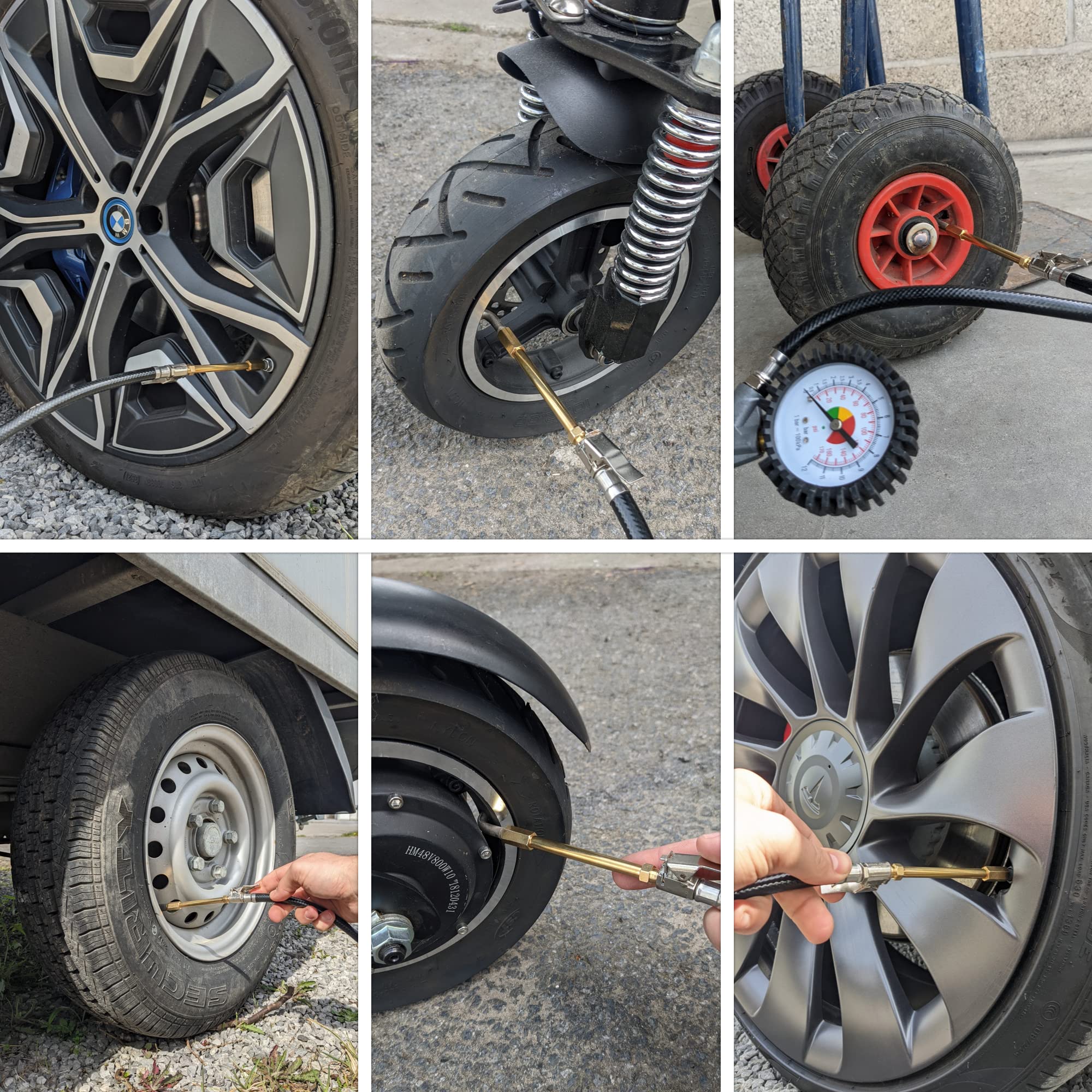 MOOVMOOV Prolunga Valvola Schrader 10 cm in Ottone - Compatibile con Pneumatici Auto Moto Scooter Monopattini Elettrici Carriole e Ruote Gemellate - Estensione Rigida per Gonfiaggio Facile