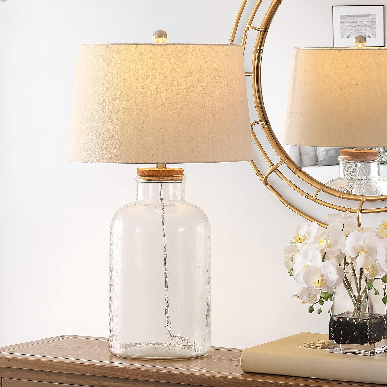 SAFAVIEH Lighting Collection Caden Clear Glass 28-inch Bedroom Living Room Home Office Desk Nightstand Table Lamp Set of 2 (LED Bulbs Included)