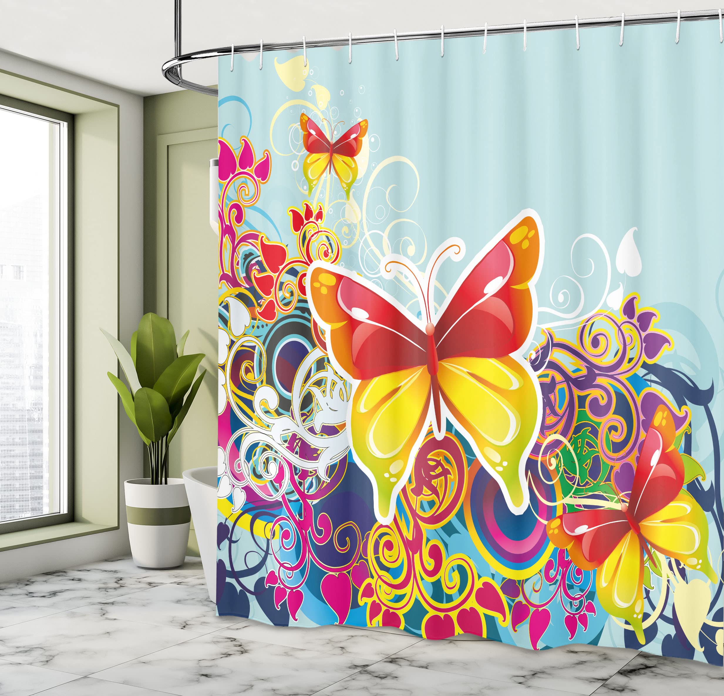 Schmetterlings-Duschvorhang Aus Polyester | 178x183 Cm, Wasserabweisend & Maschinenwaschbar | Mit 12 Metallösen, Badezimmerdekoration